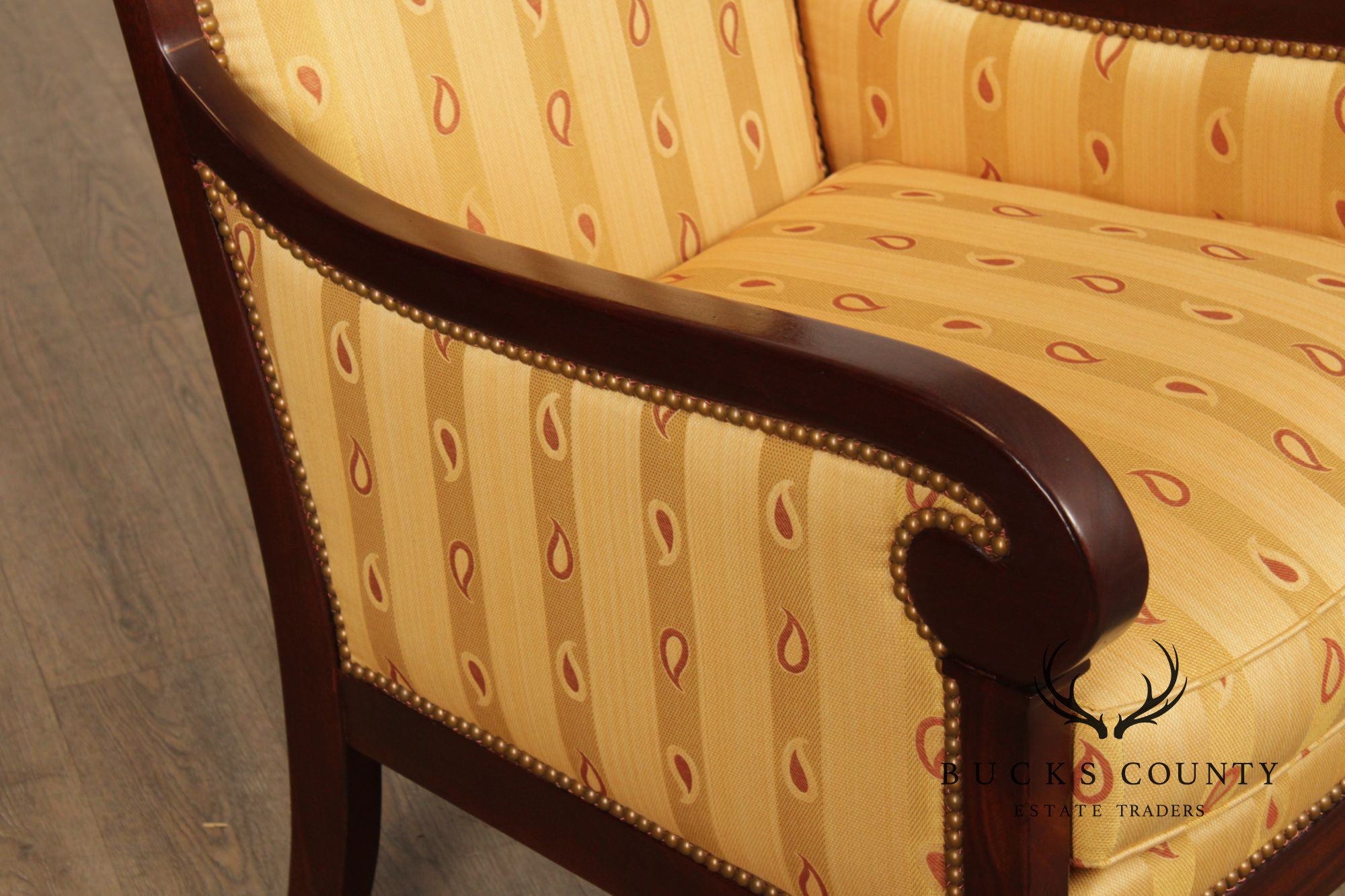 Kravet Furniture French Empire Style Pair of Mahogany Armchairs