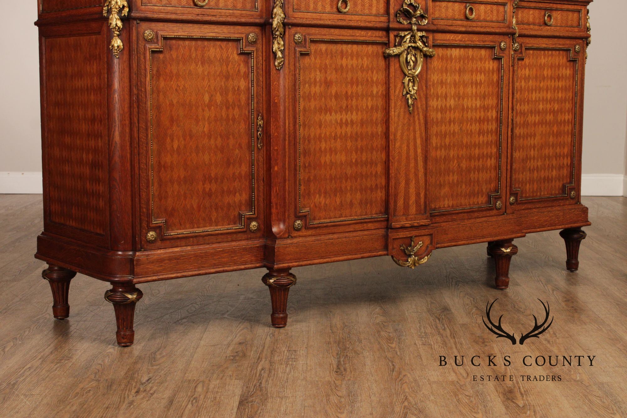 Antique French Louis XVI Style Inlaid Marble Top Sideboard