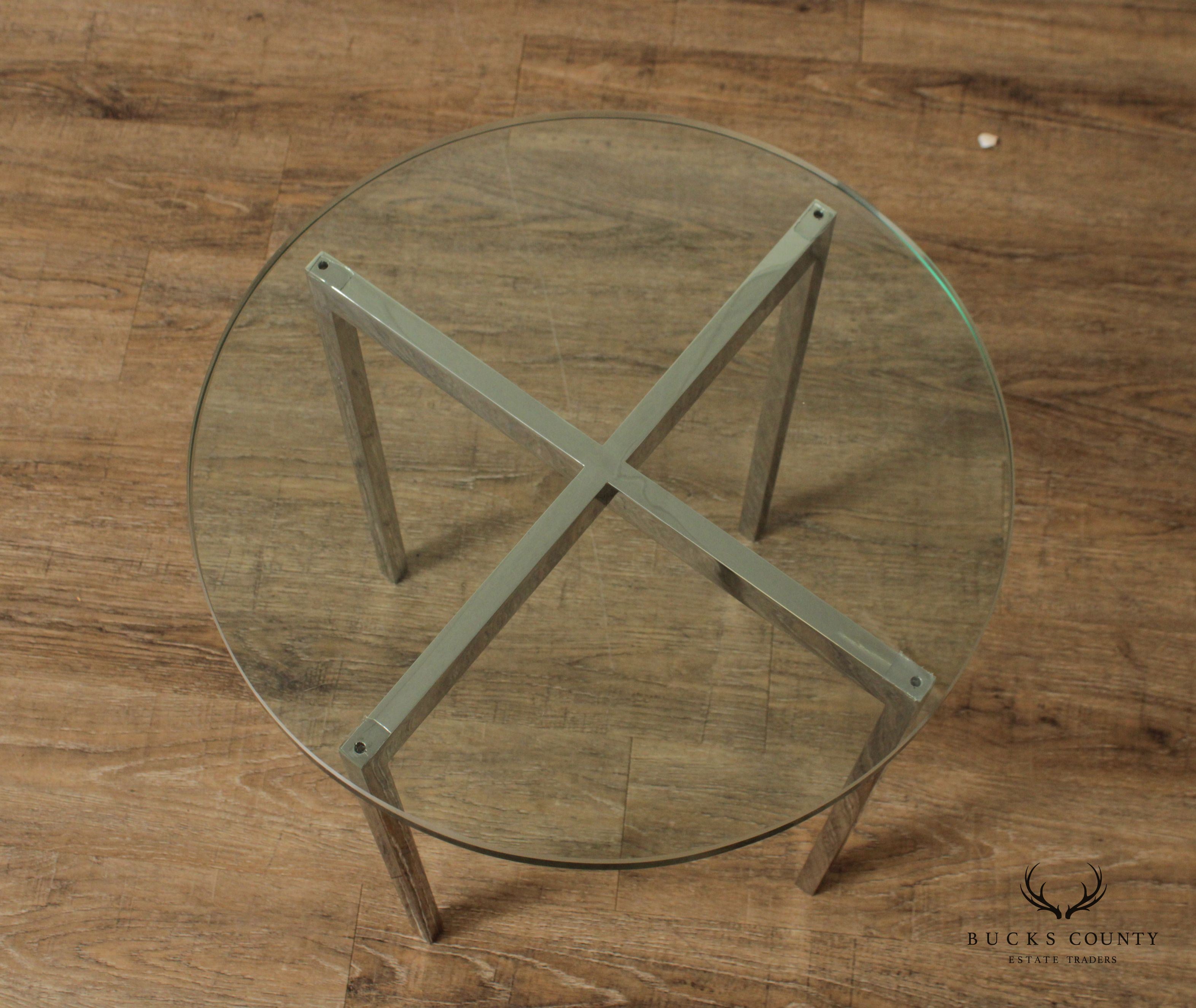 Mid Century Modern Glass Top Chrome Side Table