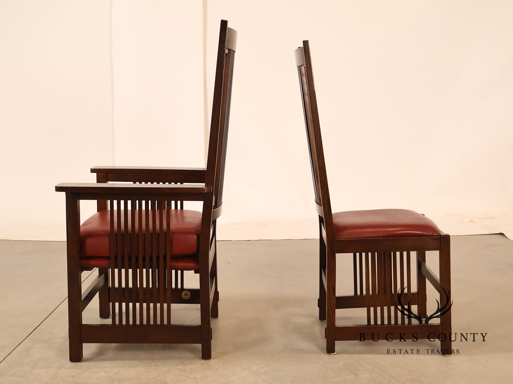 Stickley Mission Collection Set Of Four Oak High Back Spindle Dining Chairs