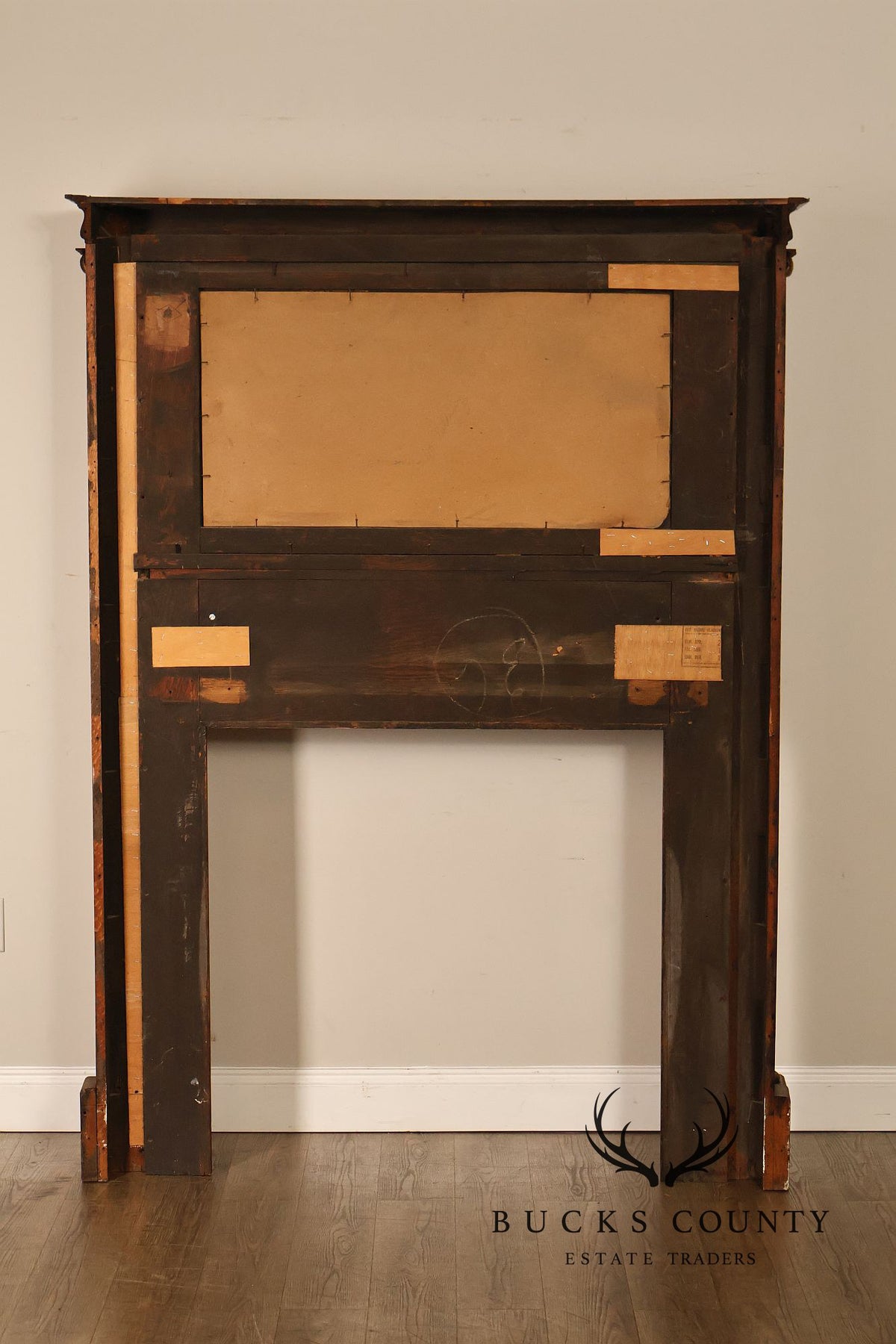 Antique C.B. Atkin Company Victorian Oak Mirrored Fireplace Mantel
