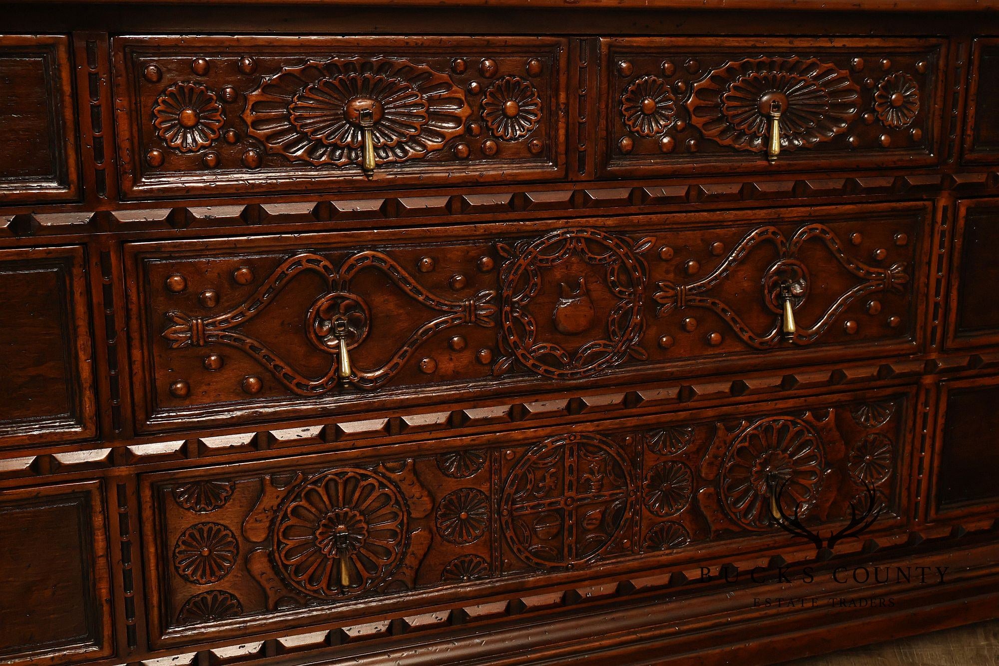 John Widdicomb Spanish Revival Style Carved Triple Dresser
