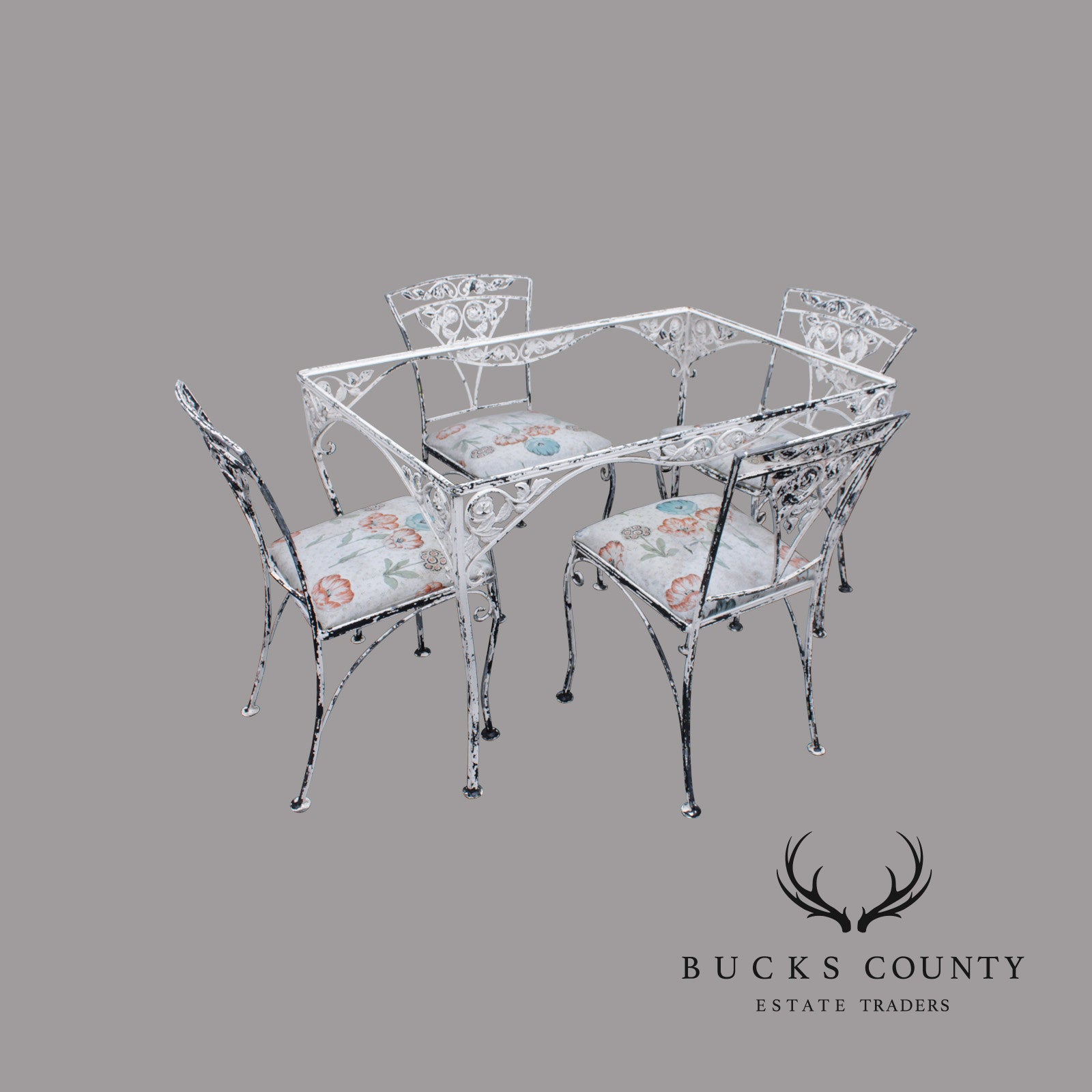 Vintage Five-Piece Wrought Iron Patio Dining Set