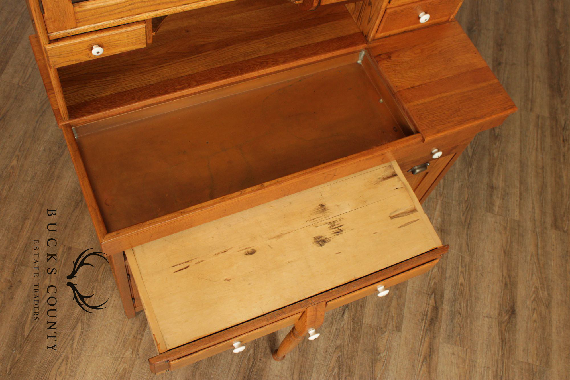 Antique American Hutch With Copper Dry Sink And Pull-Out Cutting Board