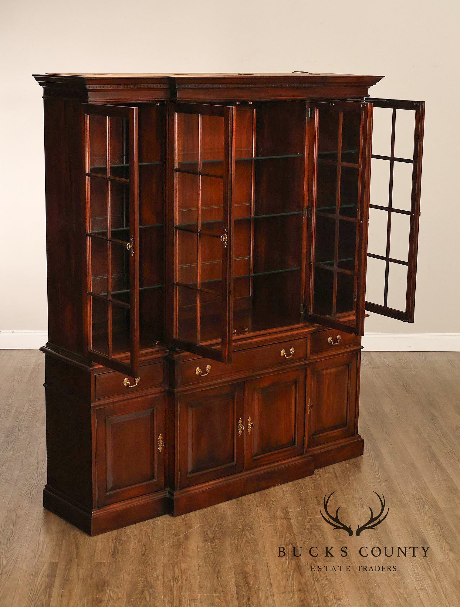 Pennsylvania House Chippendale Style Mahogany Breakfront China Cabinet