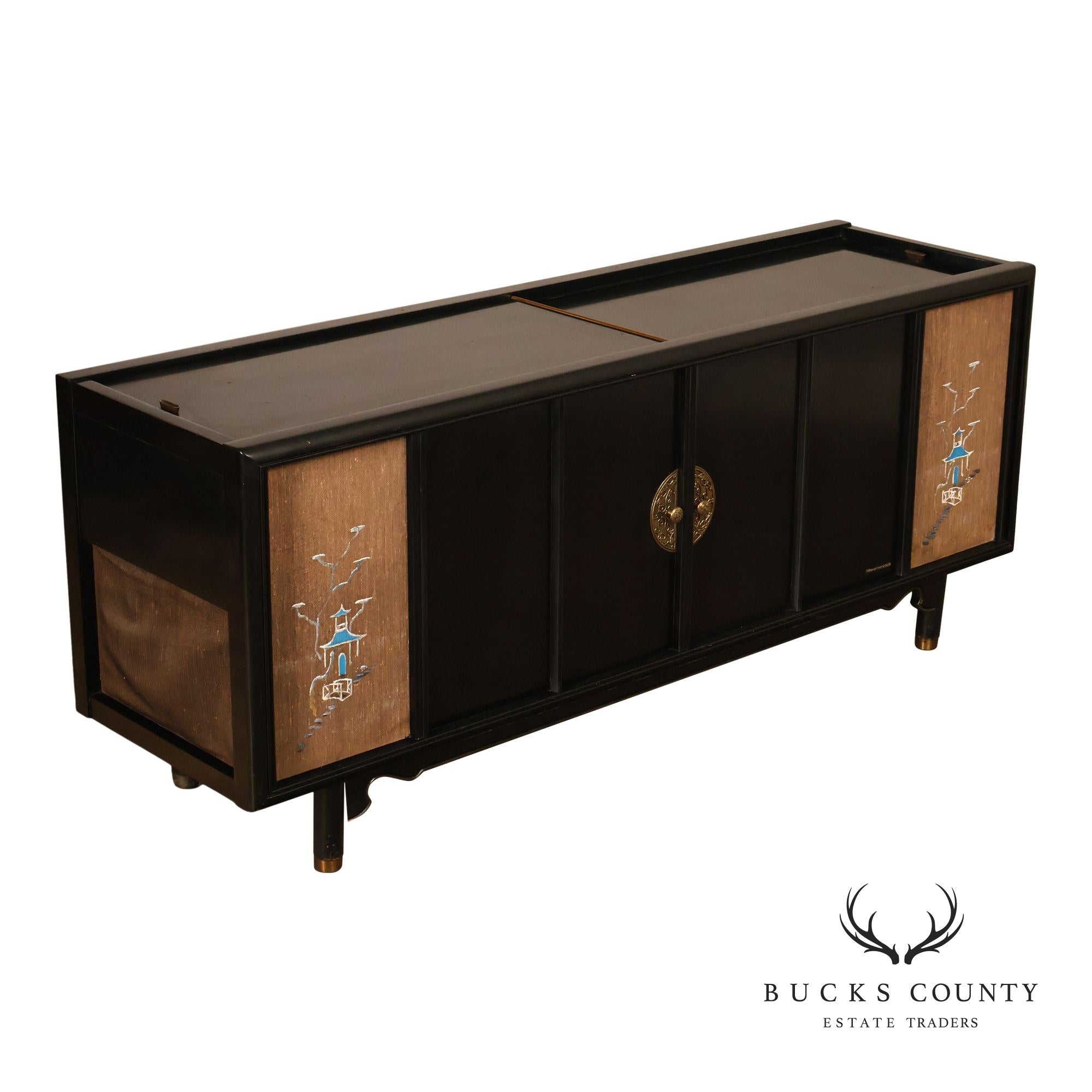 Magnavox Ebony Asian Influence Stereo Turntable Radio Console Table