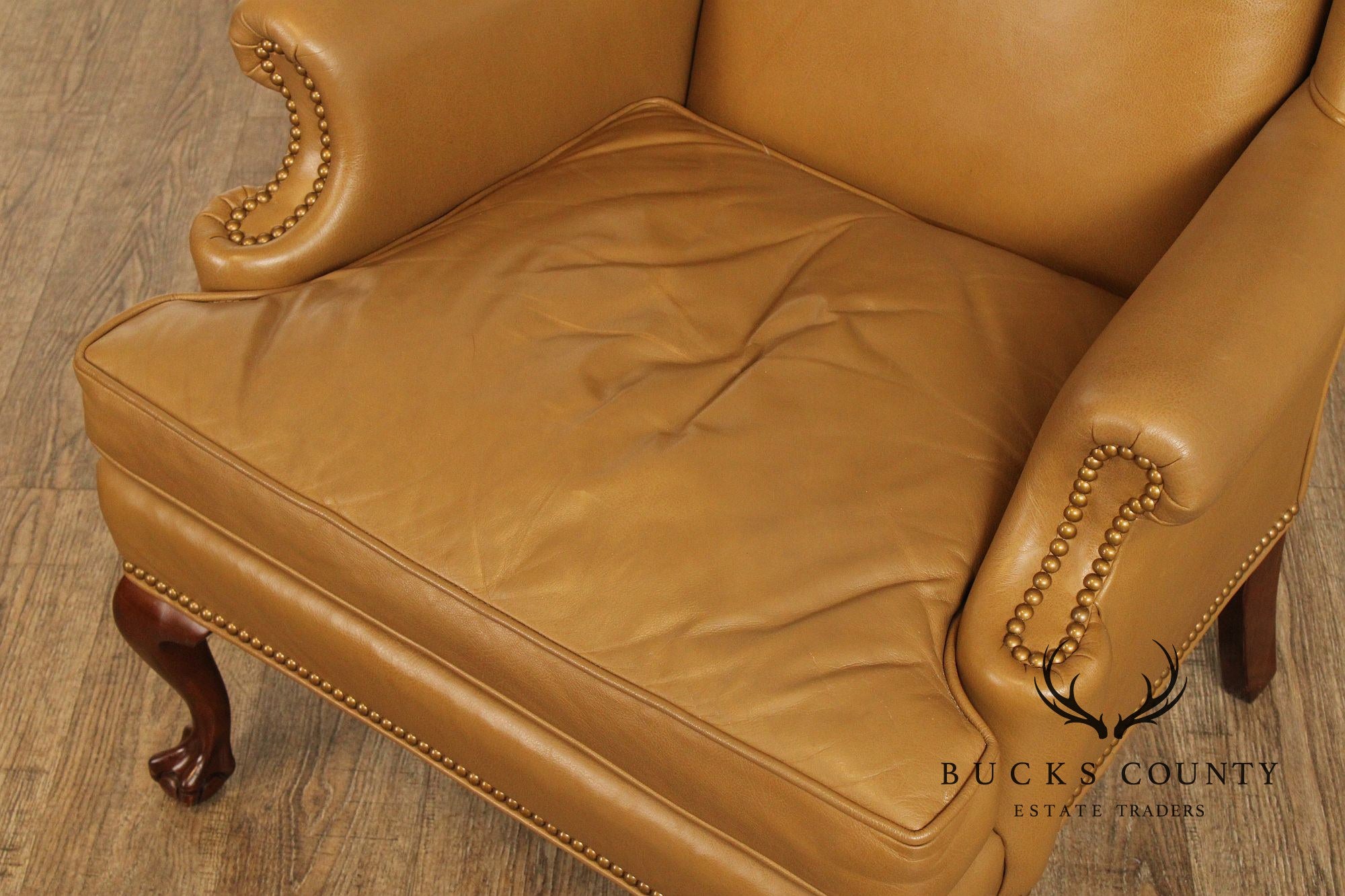 Dapha Chippendale Style Leather Wingback Chair and Ottoman
