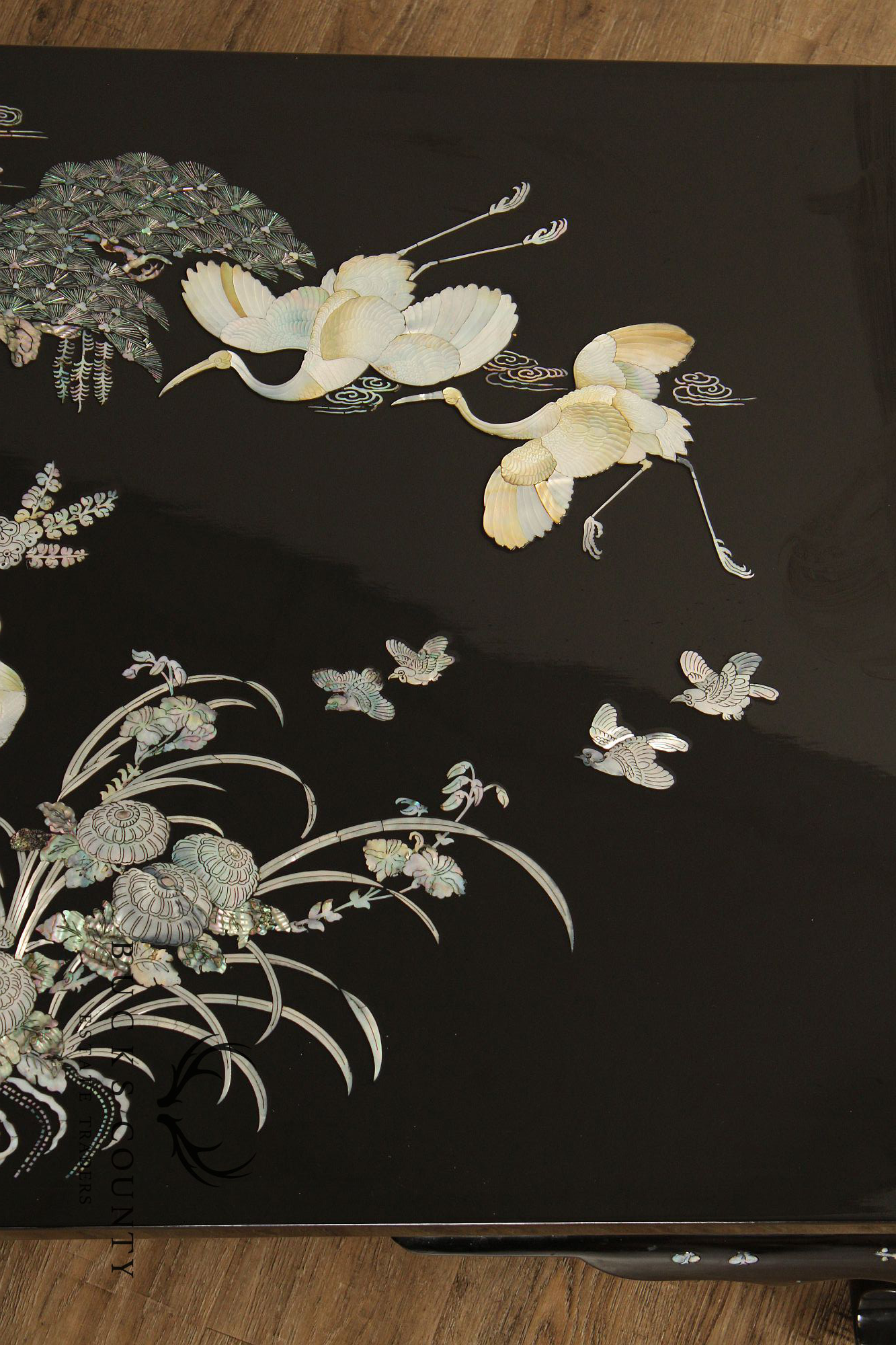 Korean Vintage Black Lacquer And Mother of Pearl Inlaid Coffee Table