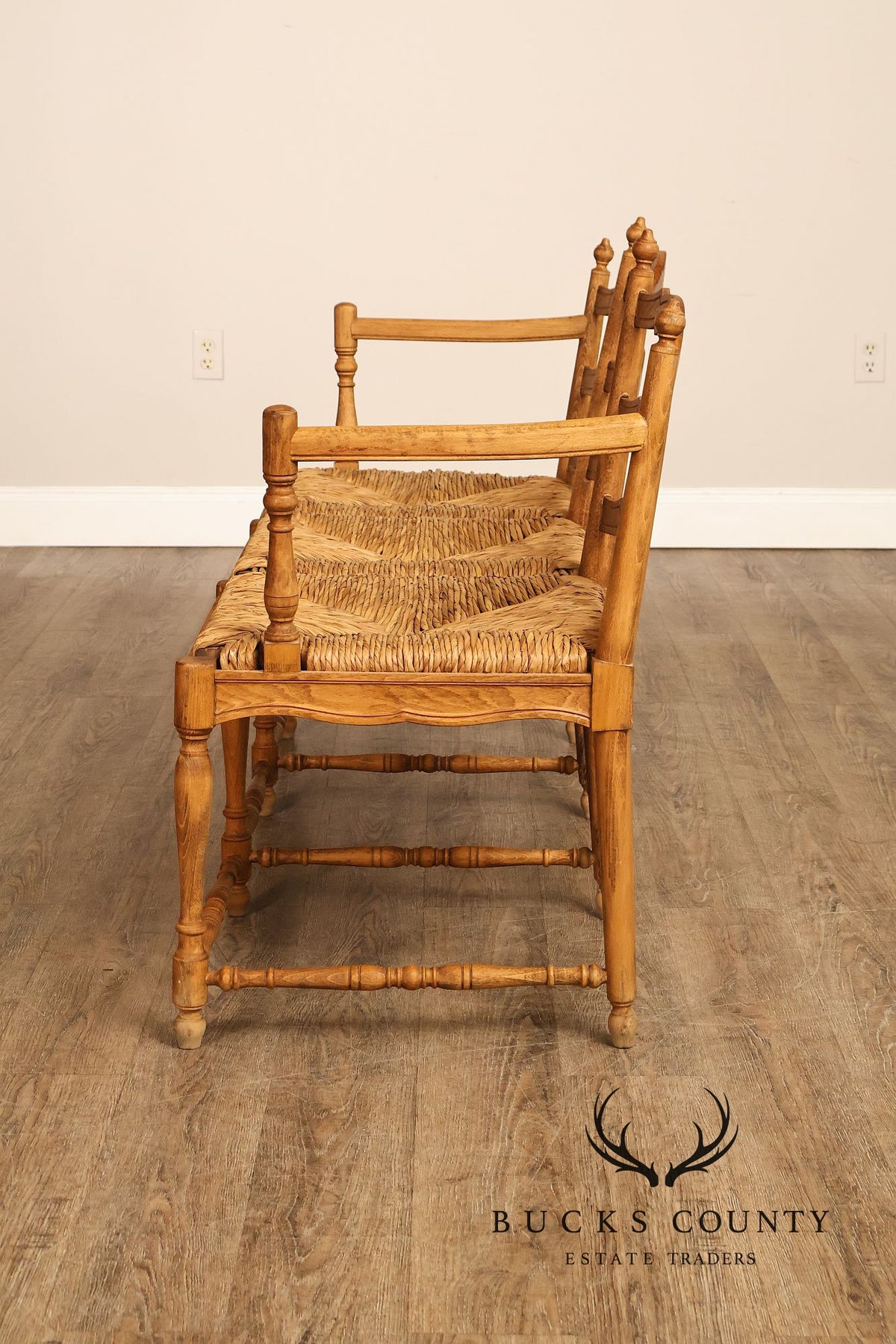 French Provincial Style Carved Wood Rush Seat Settee
