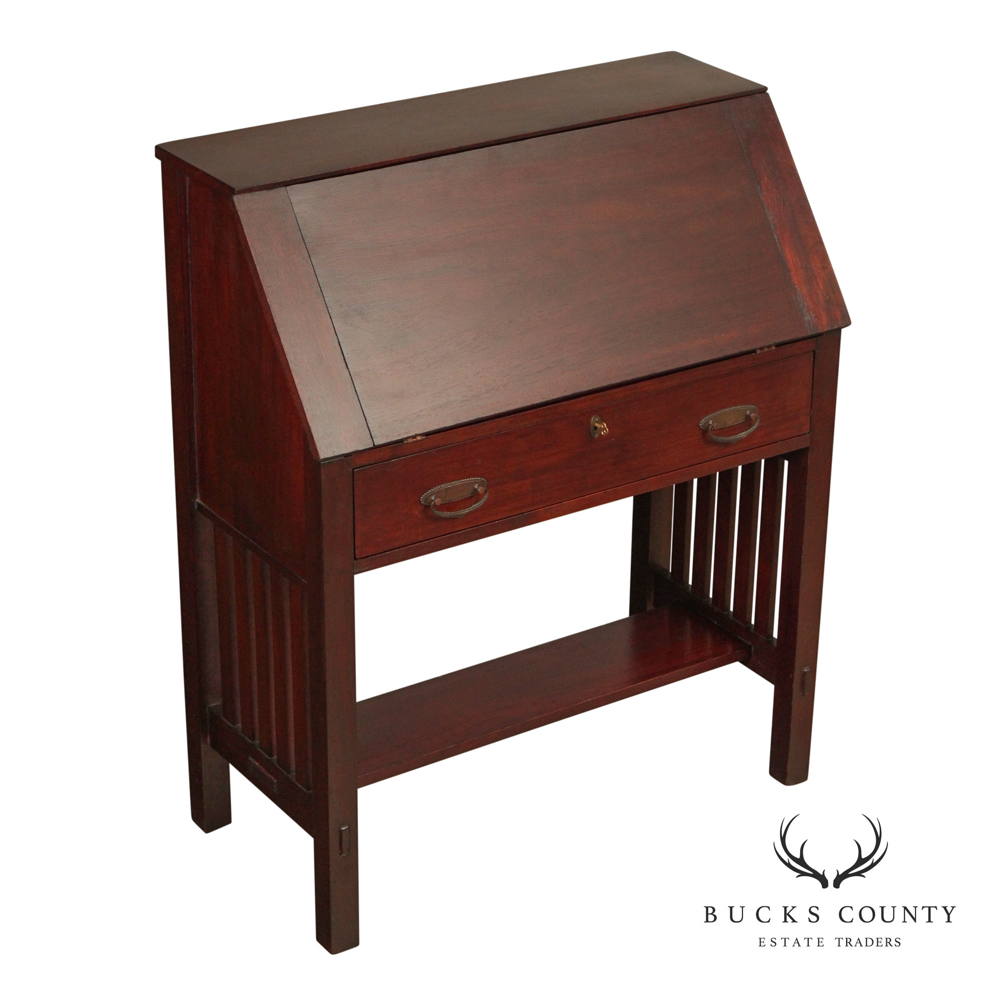 Antique Mahogany Arts And Crafts Slant Front Writing Desk