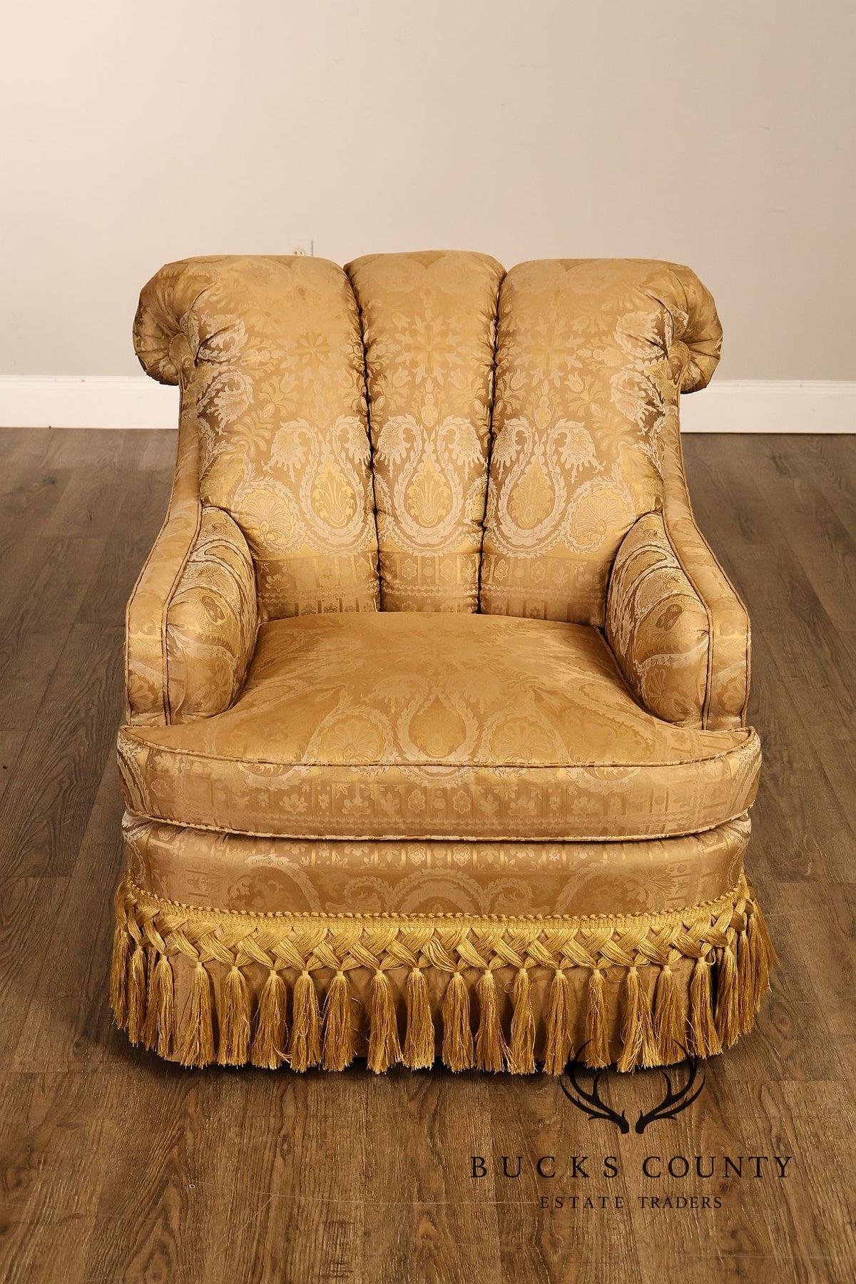 TRS Furniture Traditional Gold D amask Upholstered Lounge Chair And Ottoman