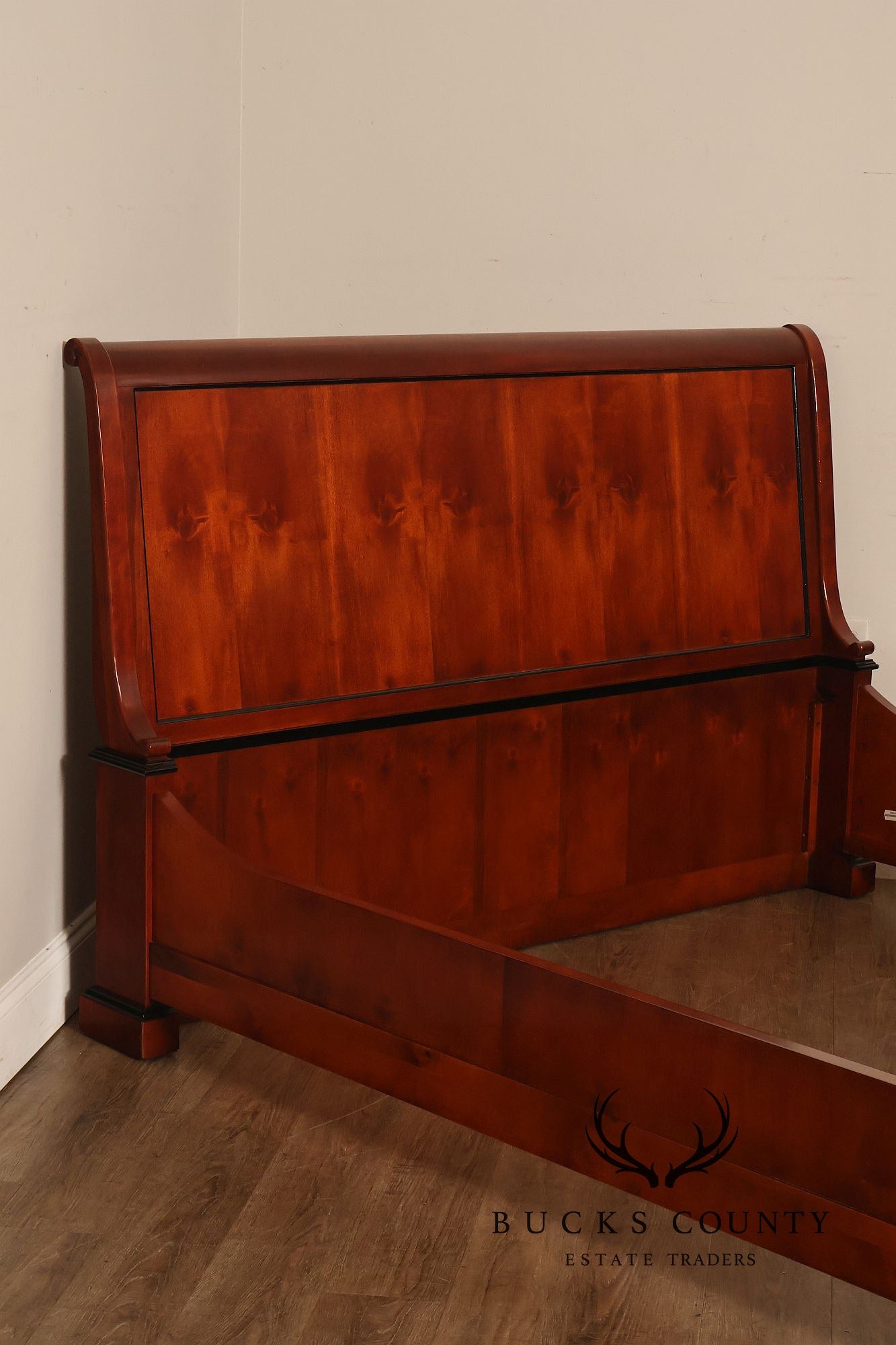 Century Furniture Biedermeier Style Yew Wood Queen Sleigh Bed