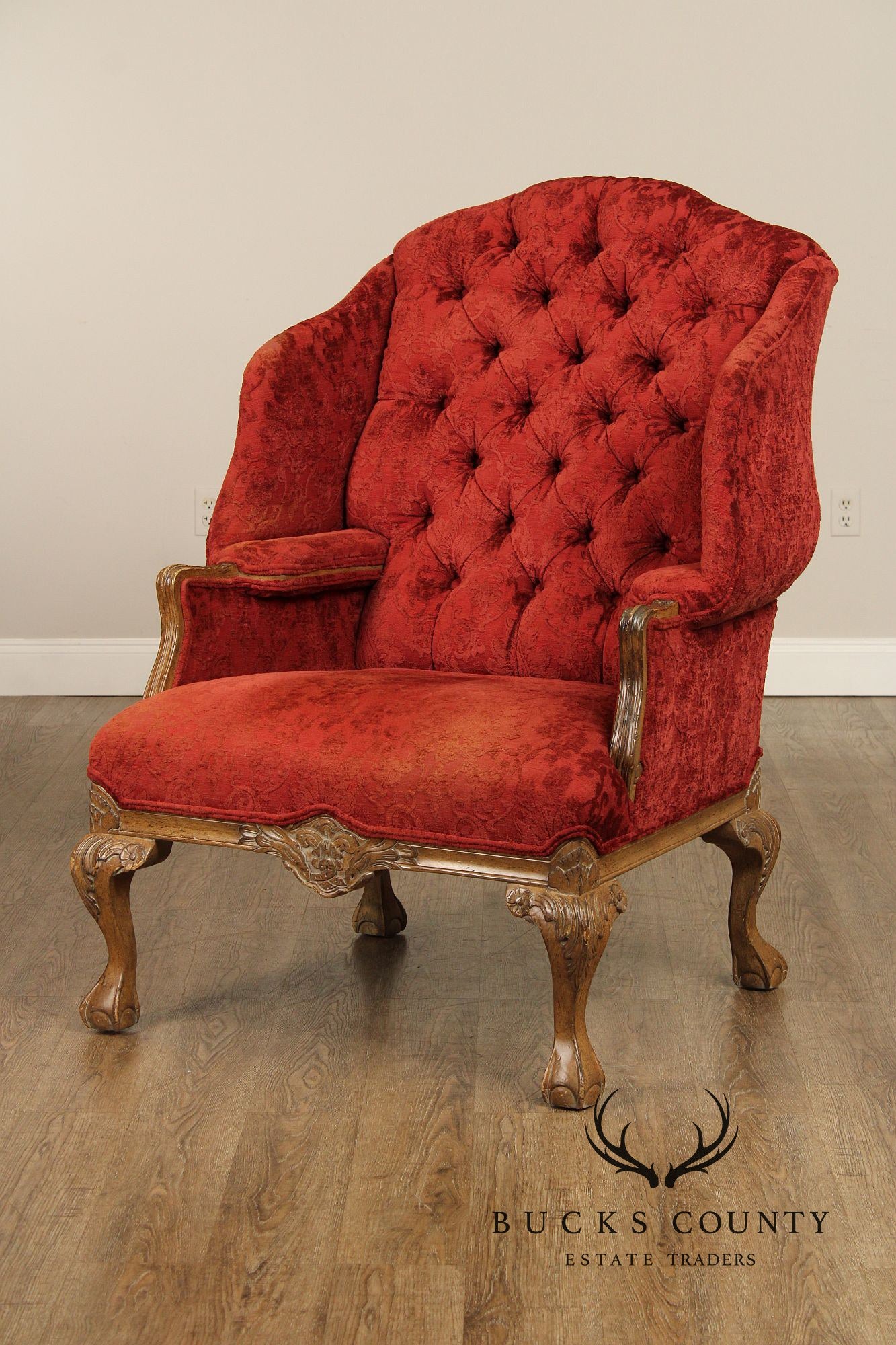 Georgian Style Pair of Wingback Armchairs and Ottoman