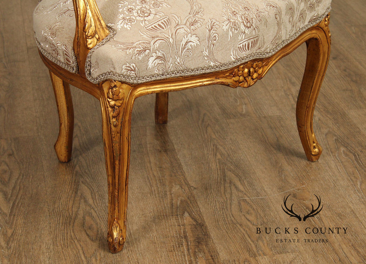 French Louis XV Style Pair of Giltwood Fauteuil Armchairs