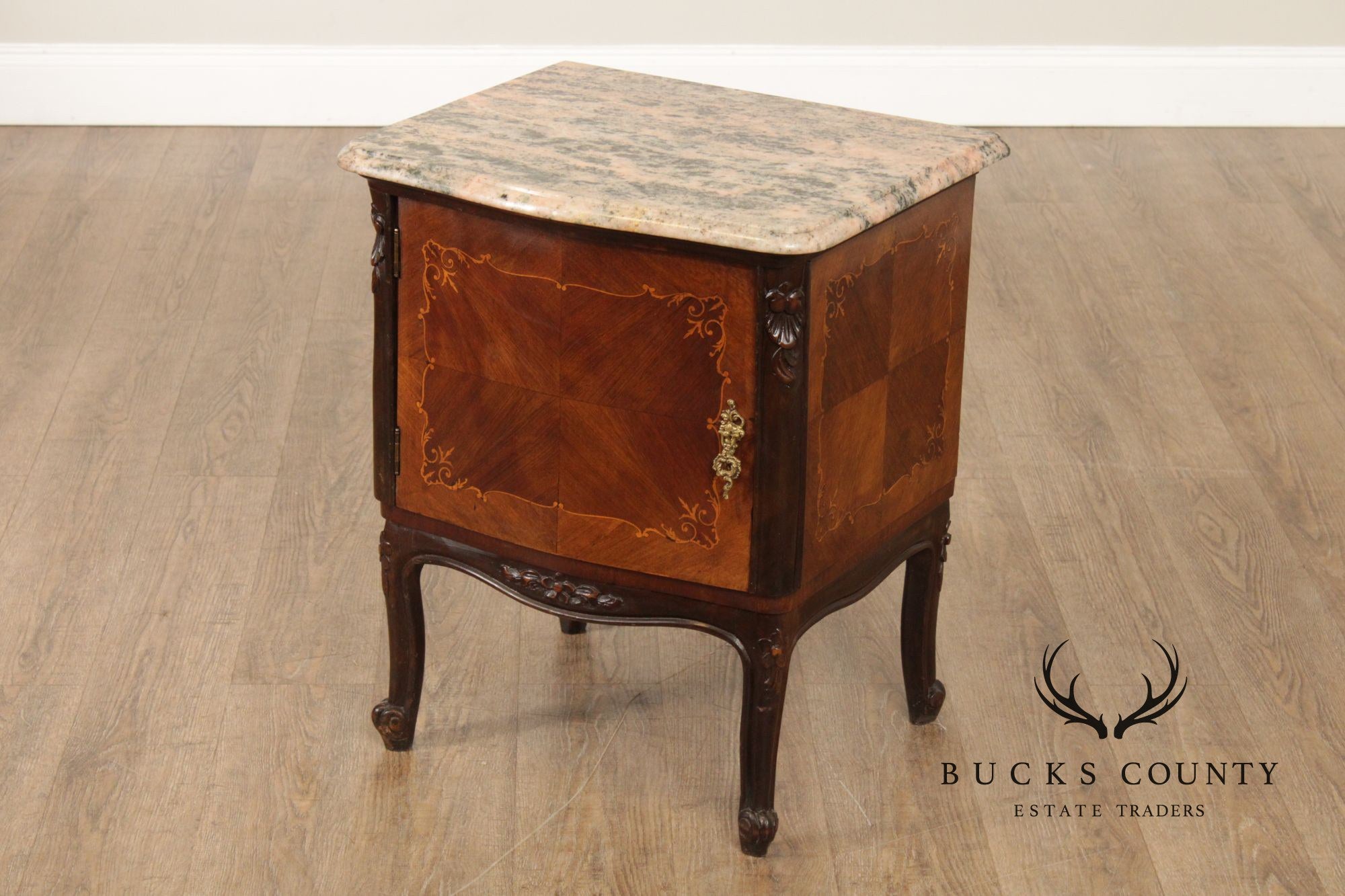 Italian Rococo Style Pair of Marble Top Nightstands