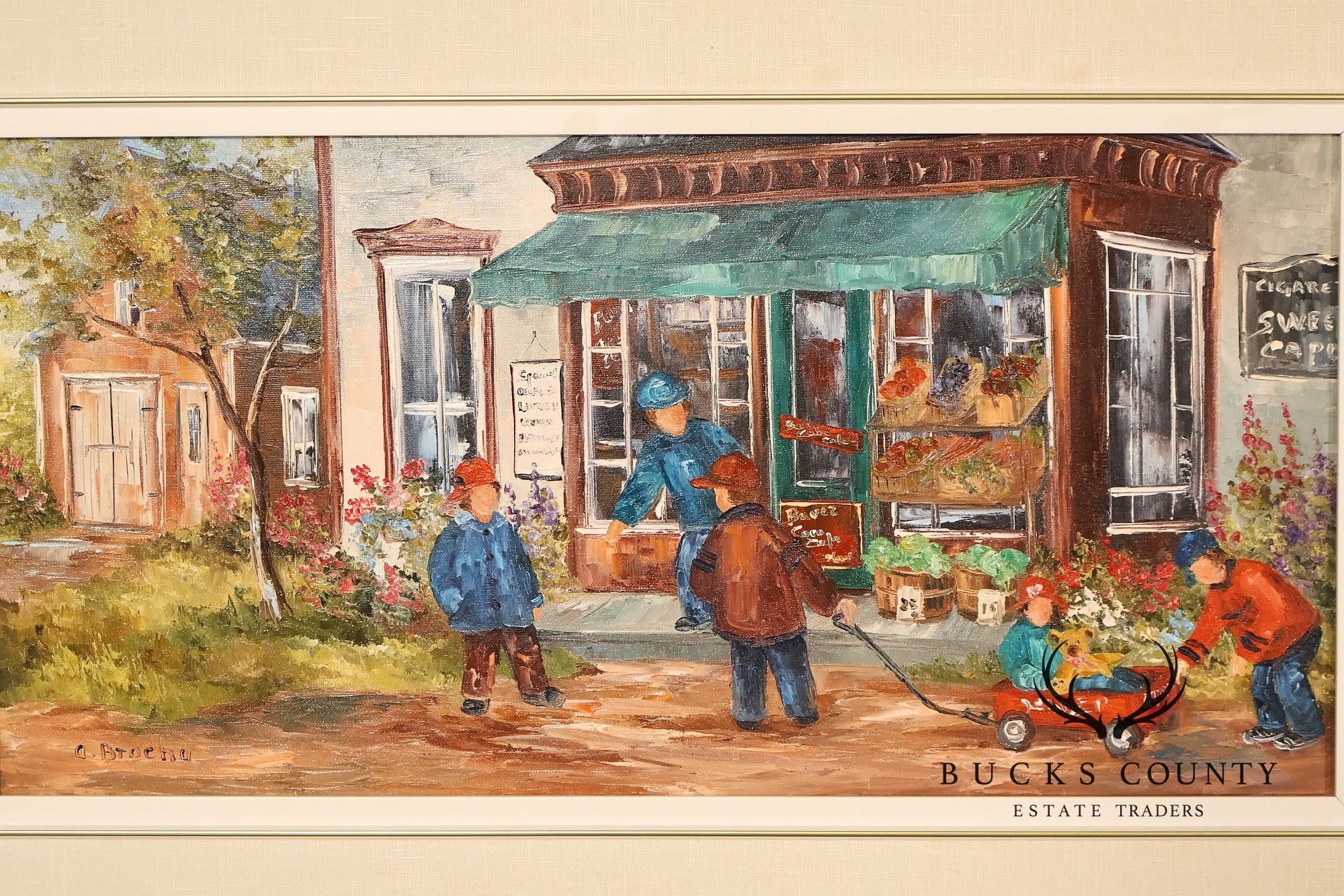 Aline Brochu Oil Painting, 'Rendez-Vous à L'Epicerie'
