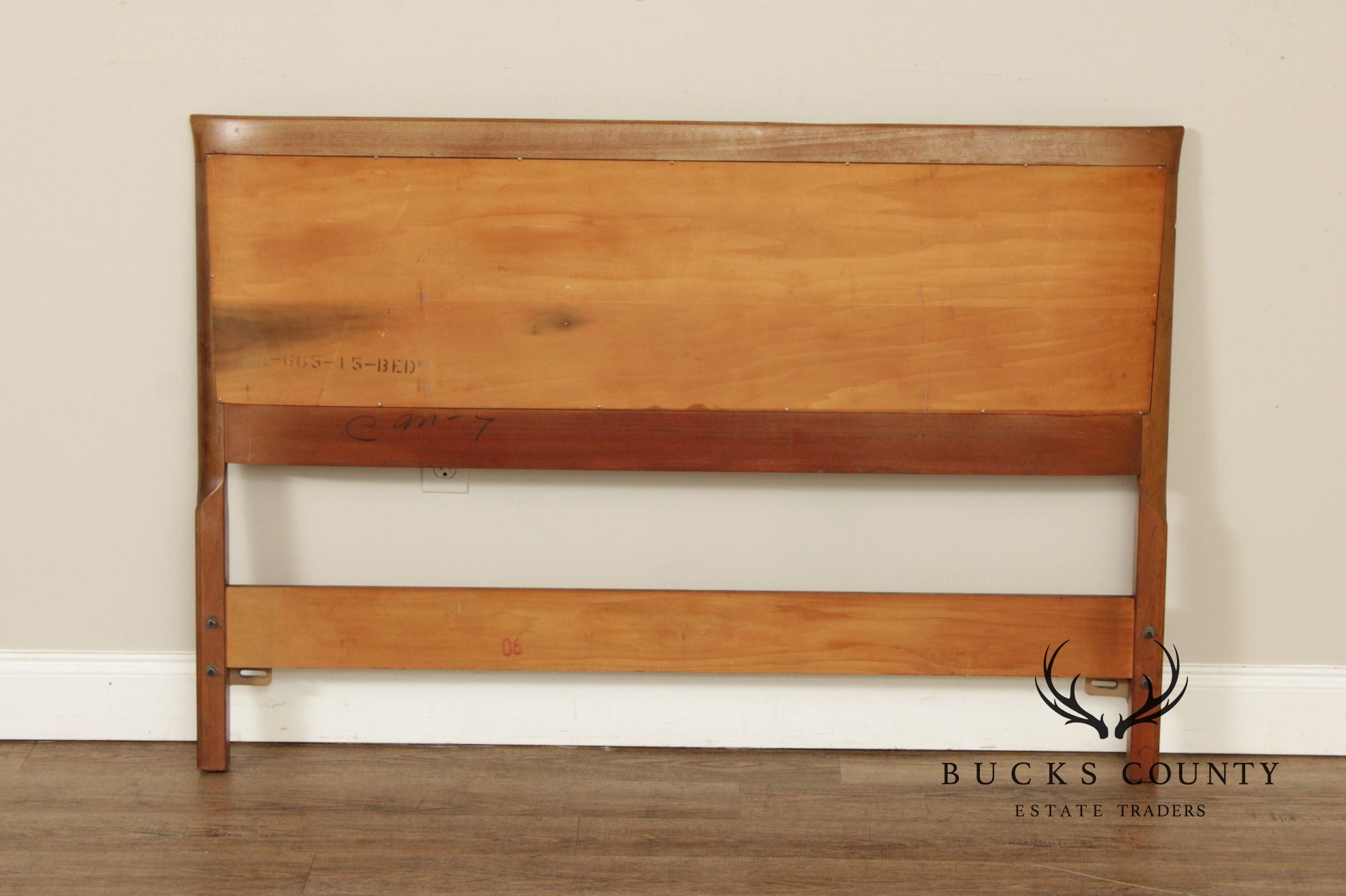 Mid Century Modern Walnut and Rattan Full-Size Headboard