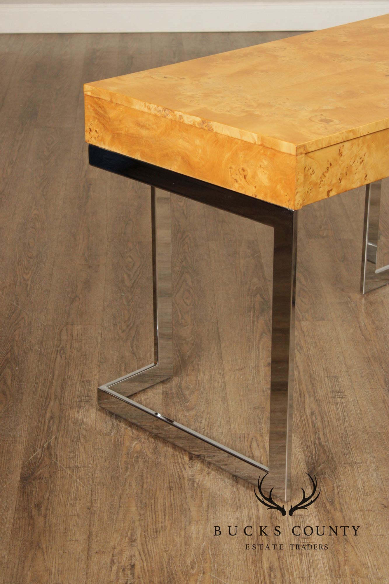 1970's Modern Burlwood and Chrome Writing Desk