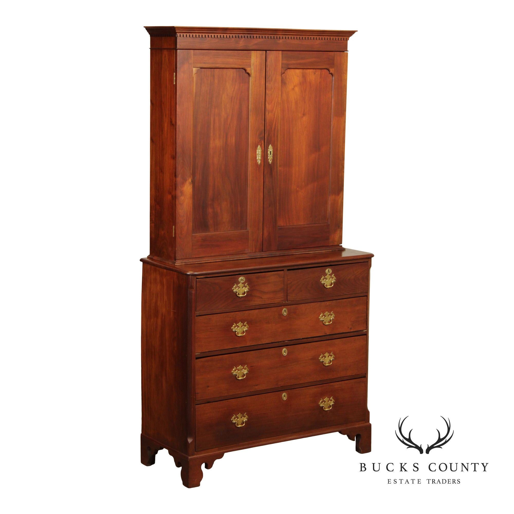 Antique American Walnut Chest With Blind Door Bookcase Top