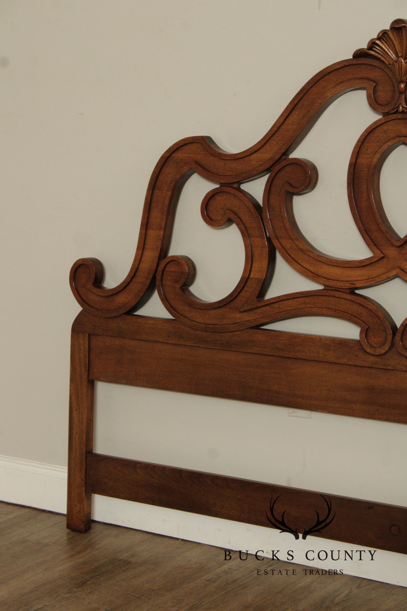 French Provincial Style Vintage Carved Walnut King Headboard