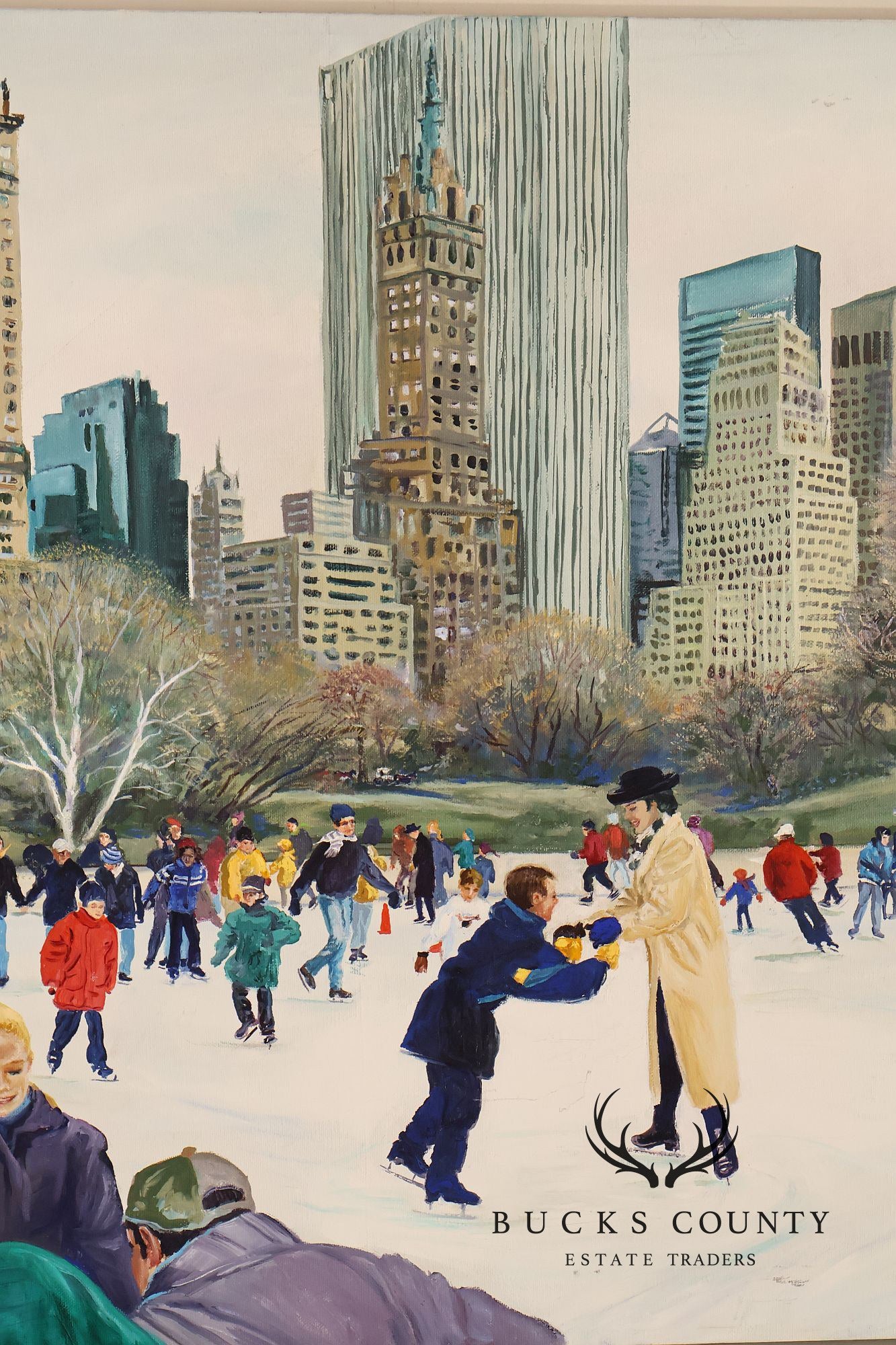 Ruth Mayer Central Park Ice Skating Landscape Original Oil Painting On Canvas