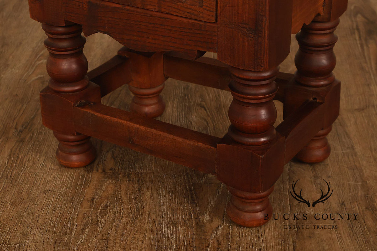 Vintage Spanish Colonial Revival Carved Wood One-Drawer Side Table