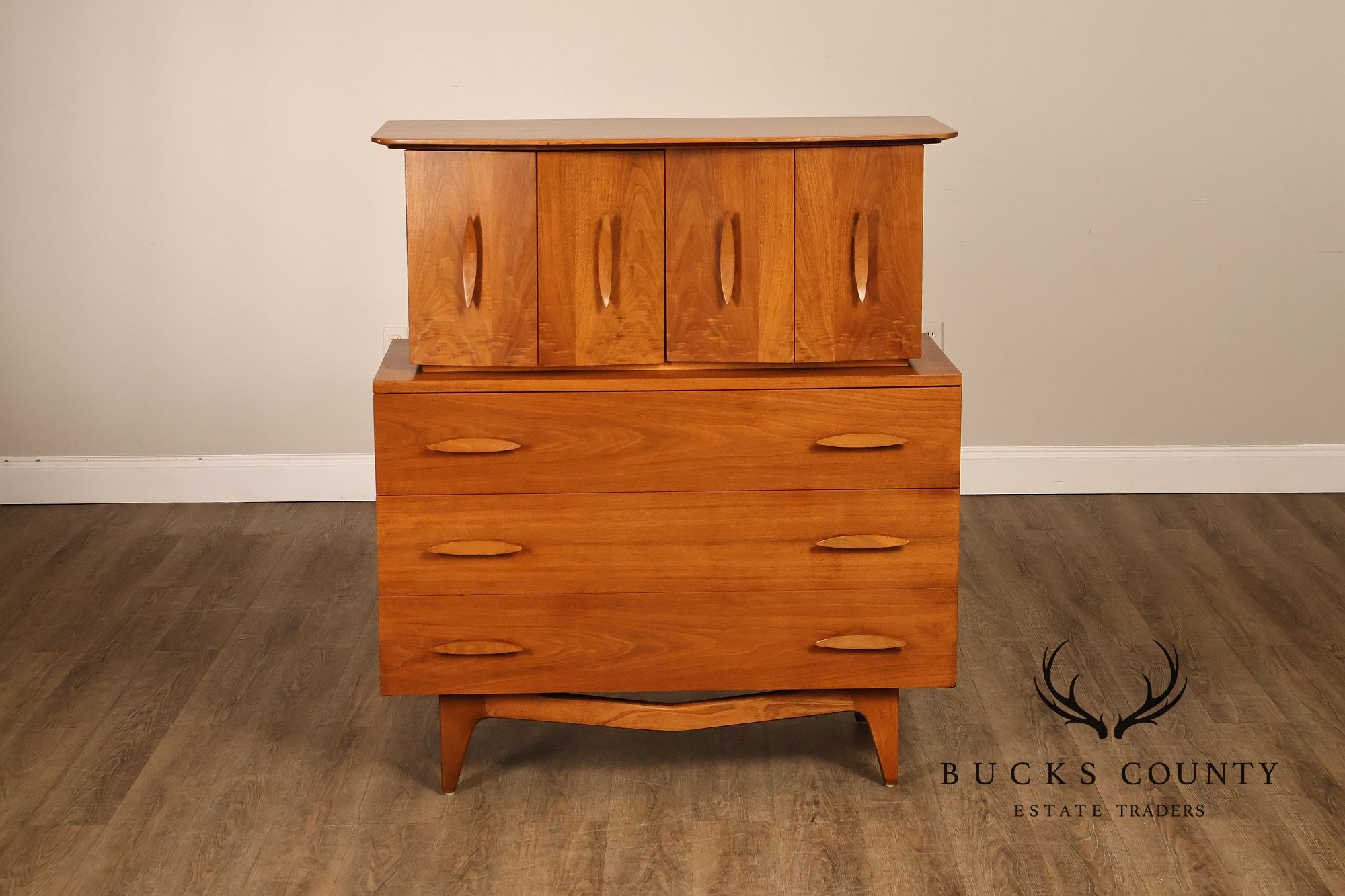 Mid Century Modern Walnut Tall Chest of Drawers