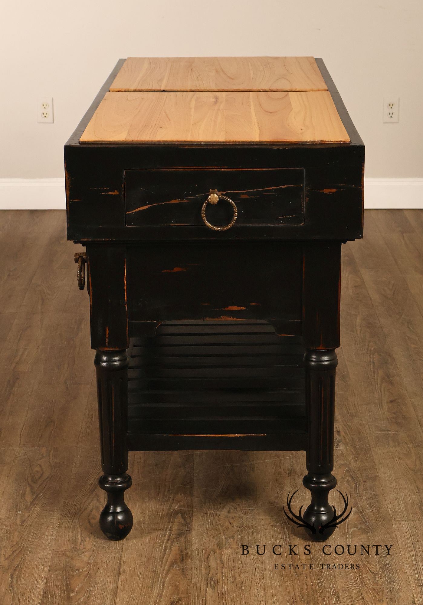 French Colonial Style Butcher Block Kitchen Island