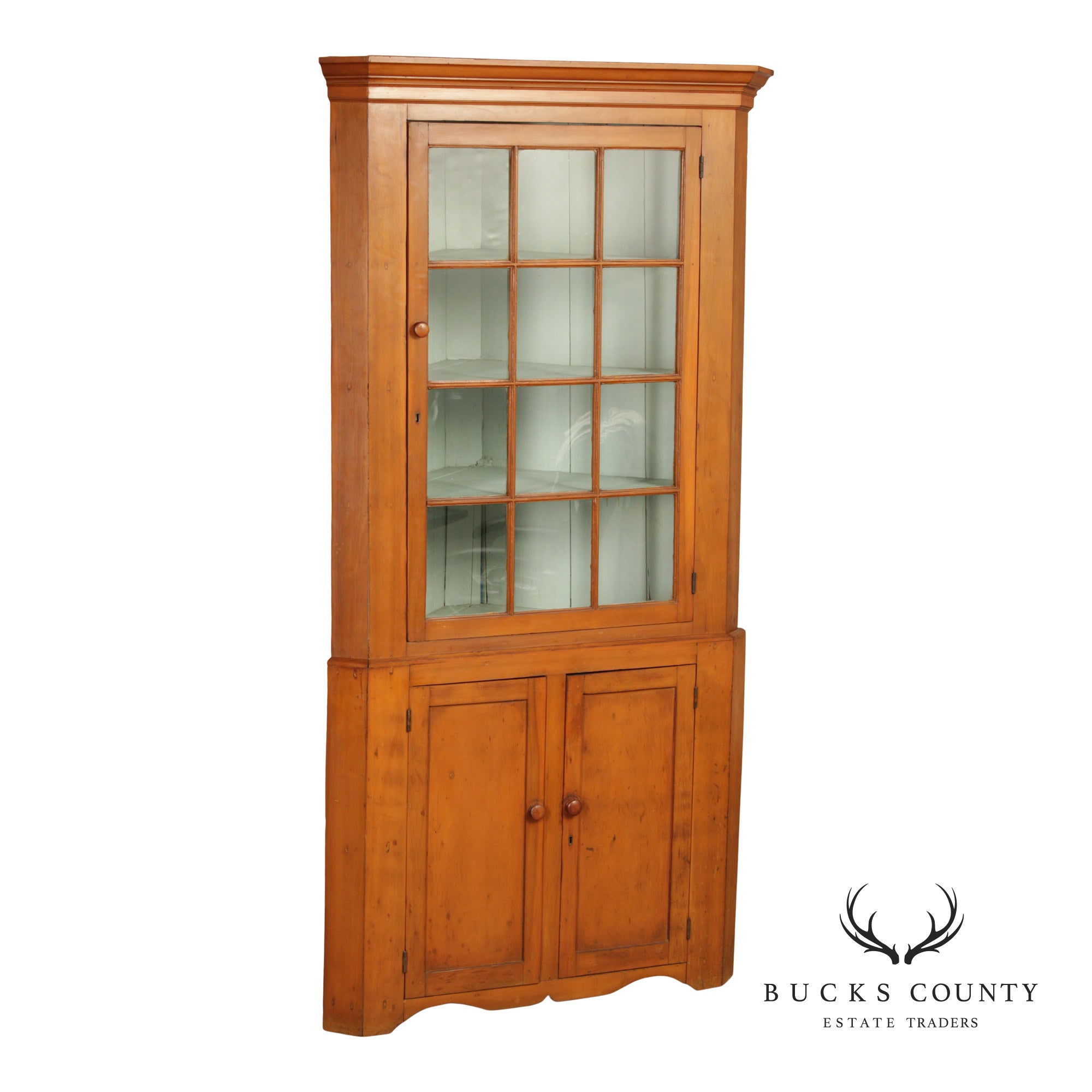 Antique Farmhouse Poplar Twelve-Pane Corner Cabinet