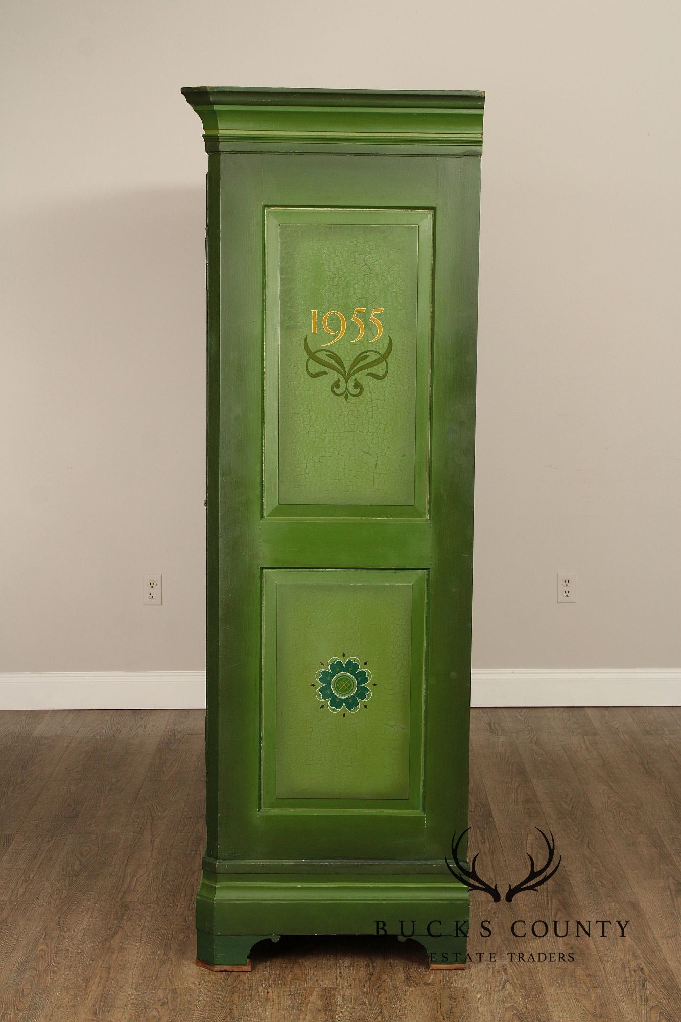 Folk Art Hand Painted Large European Two Door Armoire