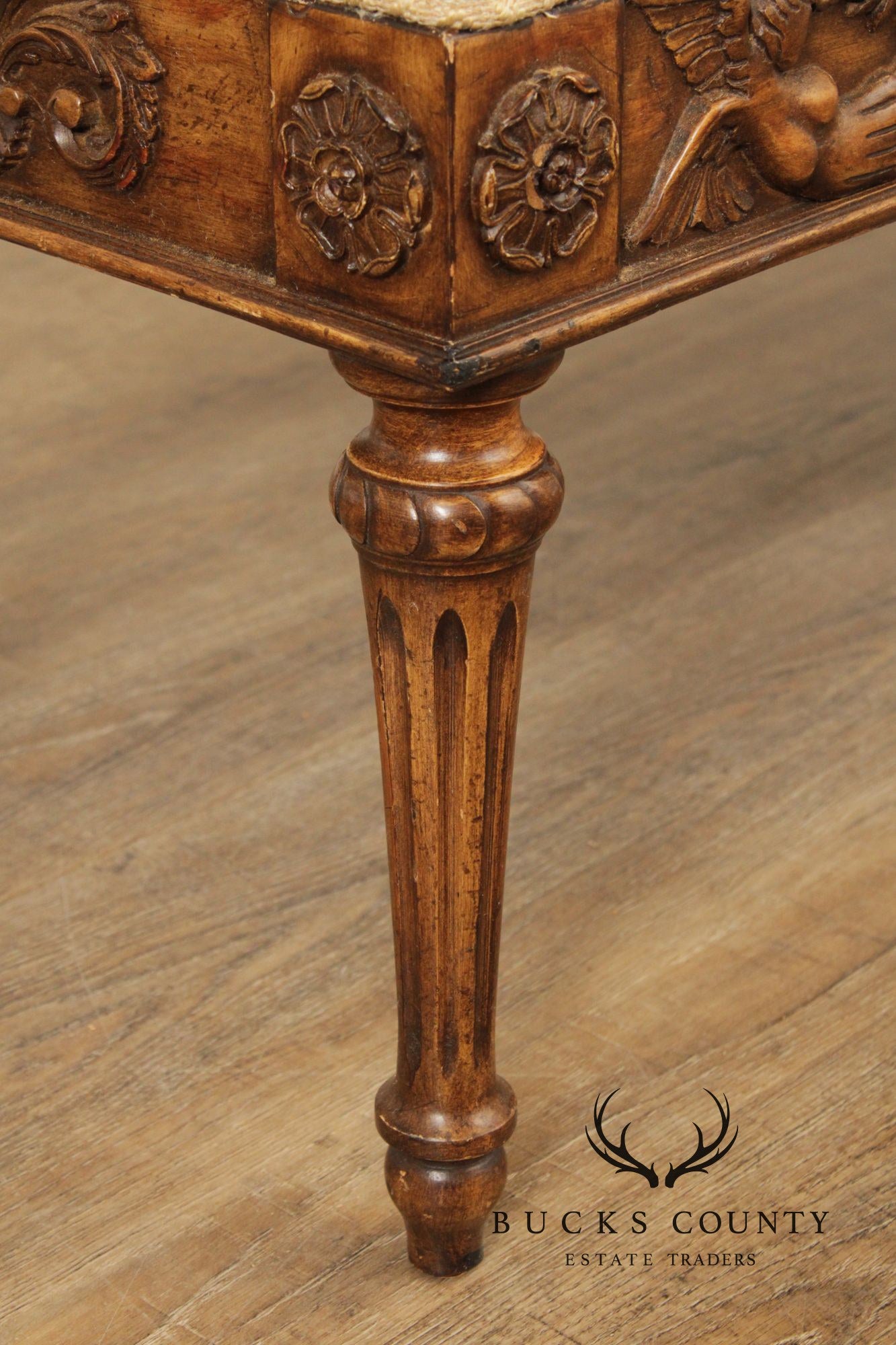 French Louis XVI Style Carved Frame Six Leg Window Bench