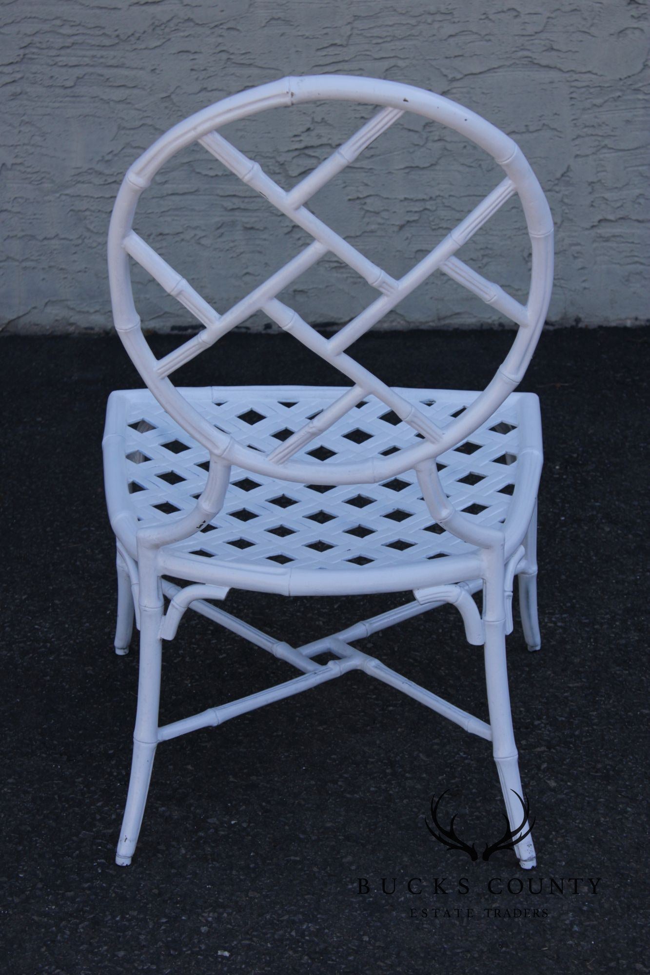 Faux Bamboo Vintage Set Of Four Cast Aluminum Patio Garden Dining Chairs