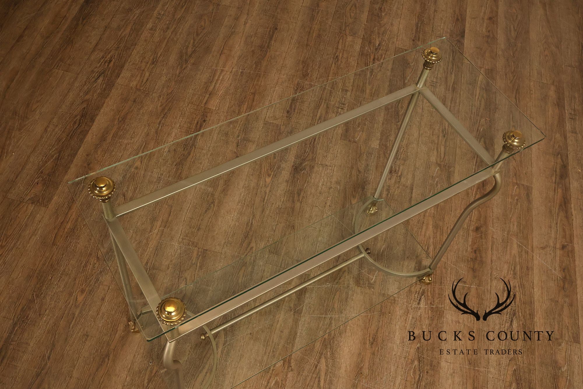 Directoire Style Italian Brass Steel And Glass Two Tier Console Table