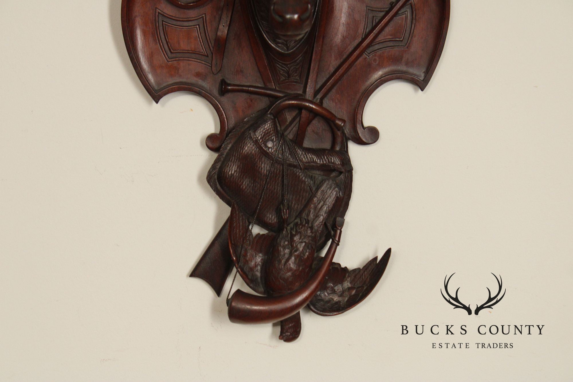 Antique German Black Forest Deer Hunting Trophy Plaque