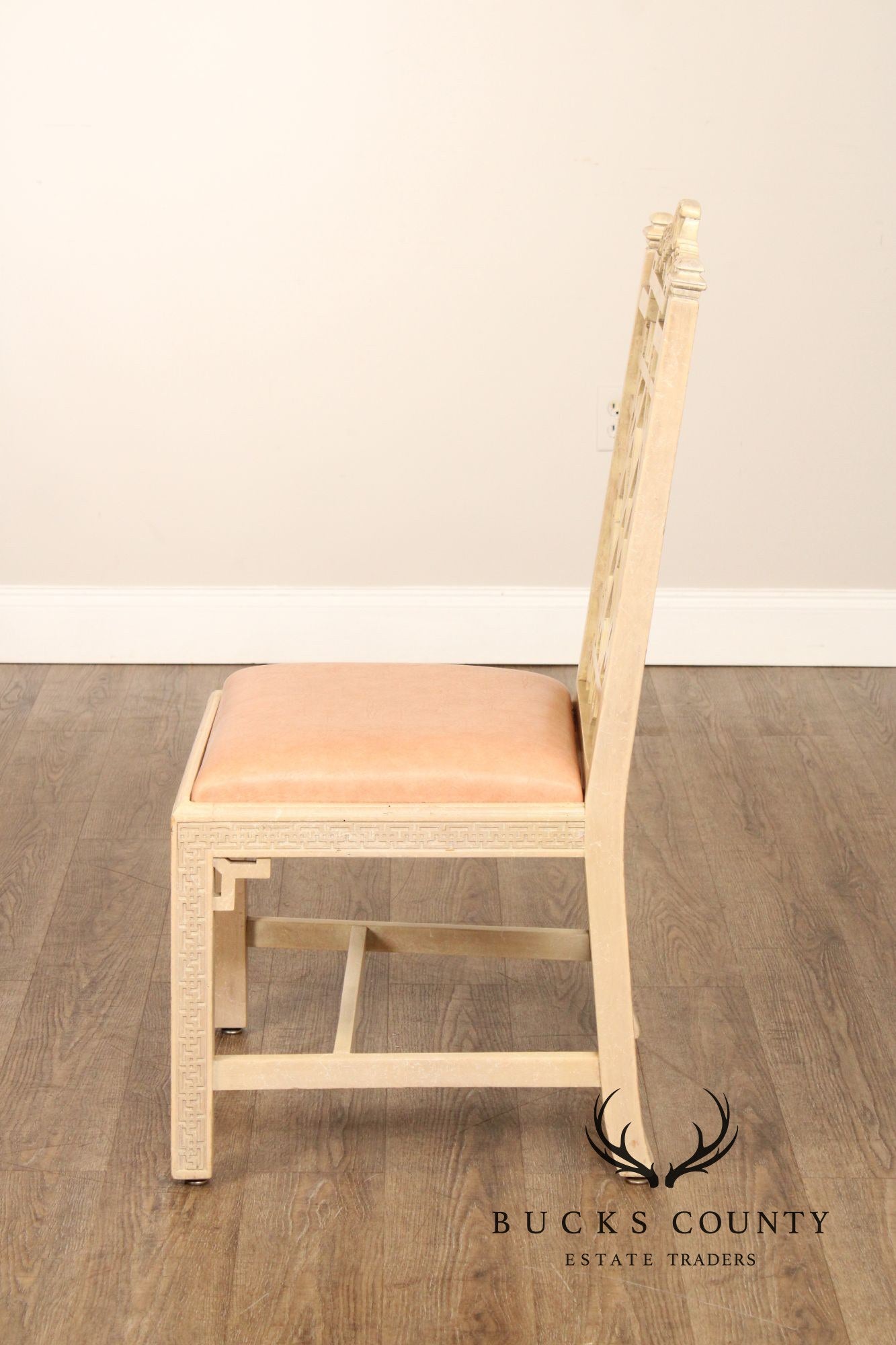 Chinese Chippendale Style Vintage Set Of 4 Painted Dining Chairs