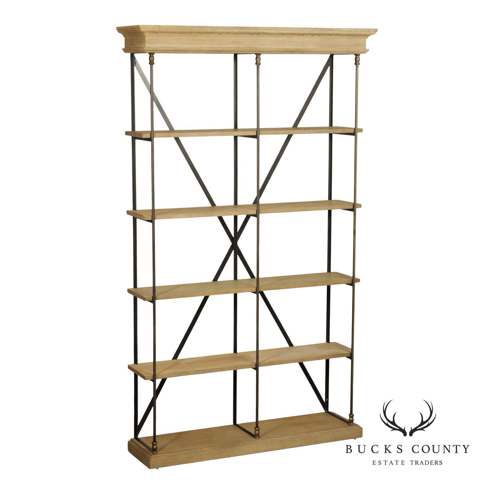 Transitional Industrial Style Iron And Wood Etagere Bookcase