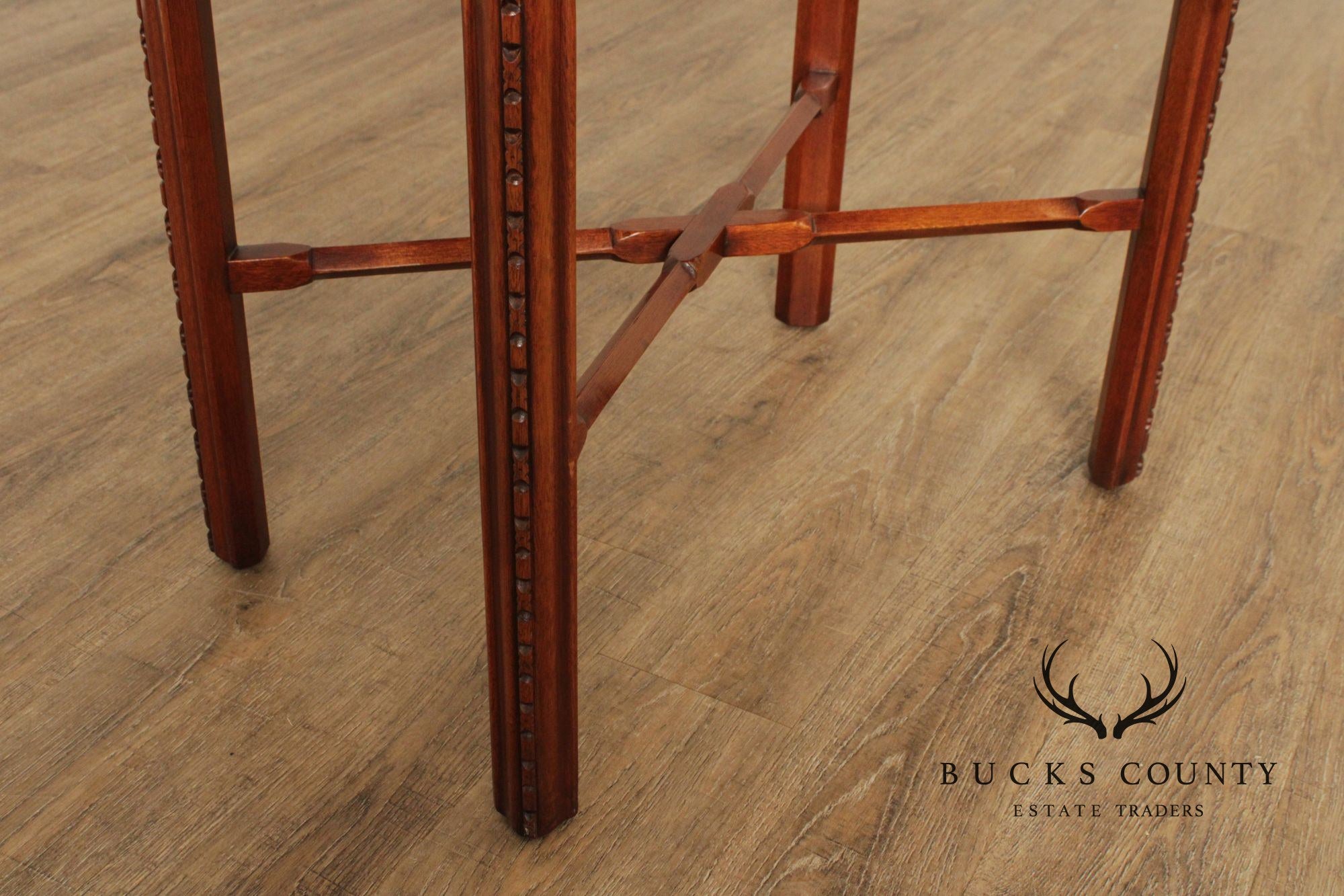 Chinese Chippendale Style Marble Top Mahogany Accent Table