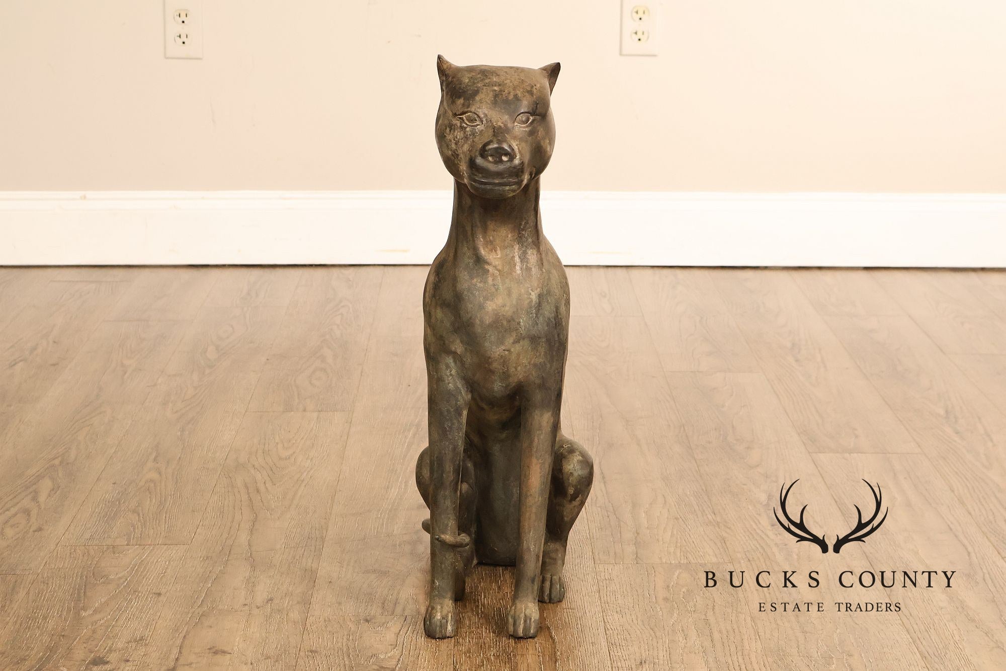 Egyptian Revival Bronze Pair Of Seated Cat Garden Sculptures