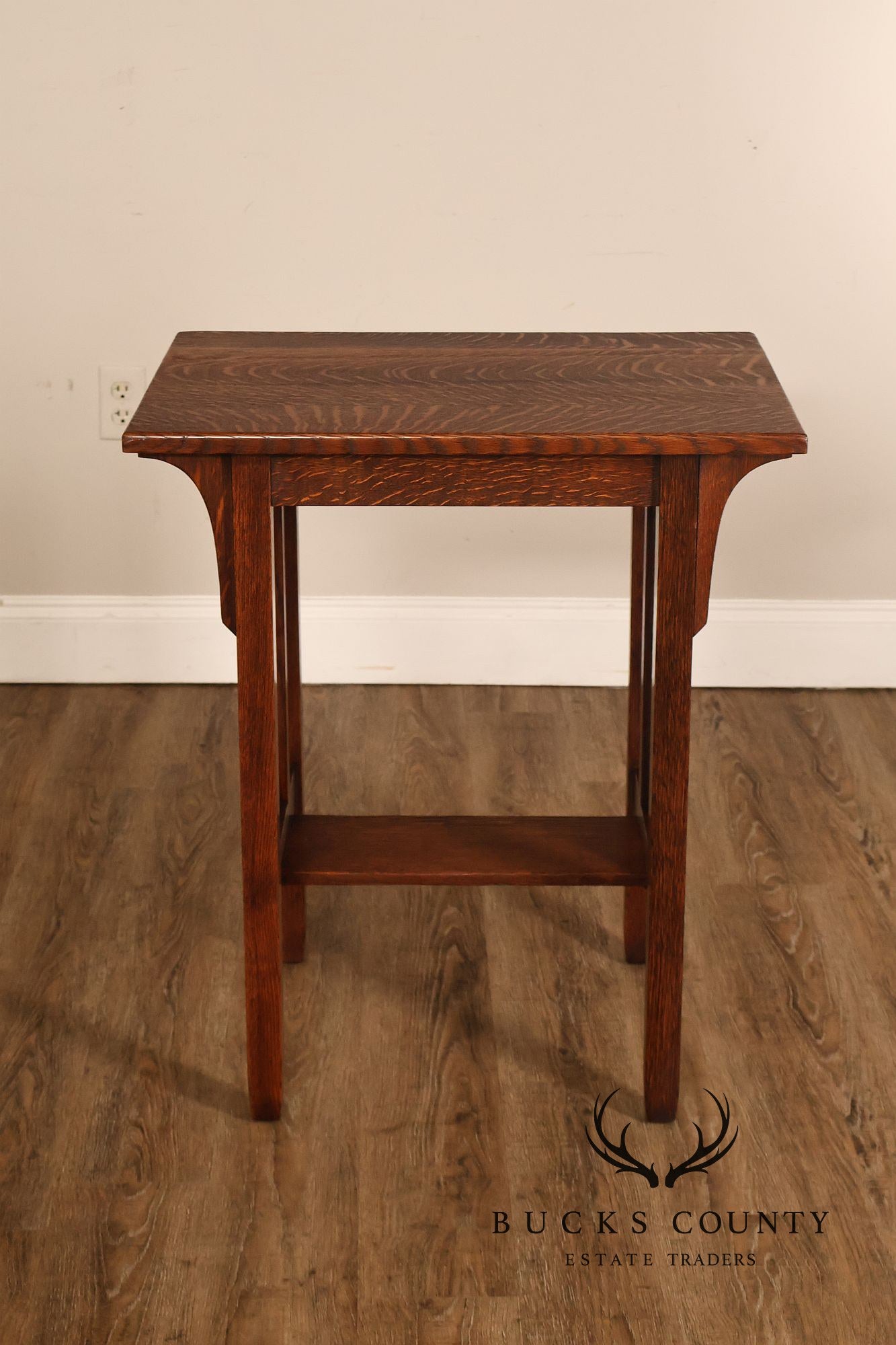 Antique Stickley Brothers Arts & Crafts Oak Side Table With Cane Panels