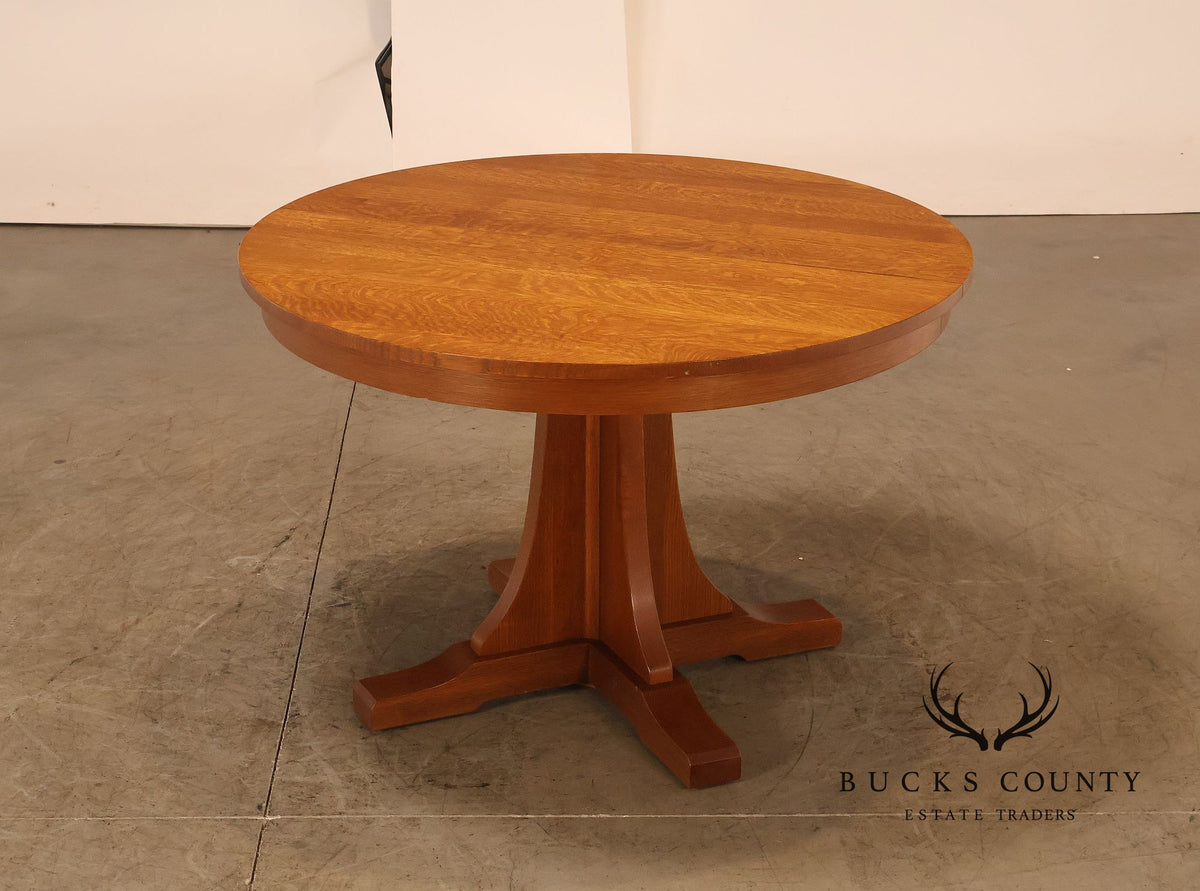 Stickley Mission Collection Round Oak Pedestal Dining Table With Two Leaves