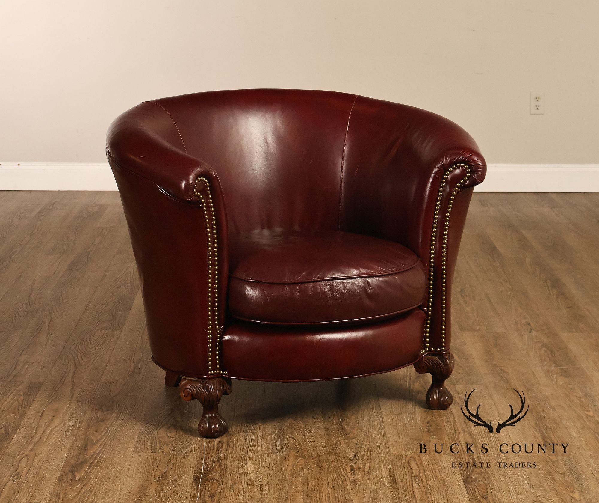 Old Hickory Tannery Burgundy Leather Nailhead Trim Club Chair