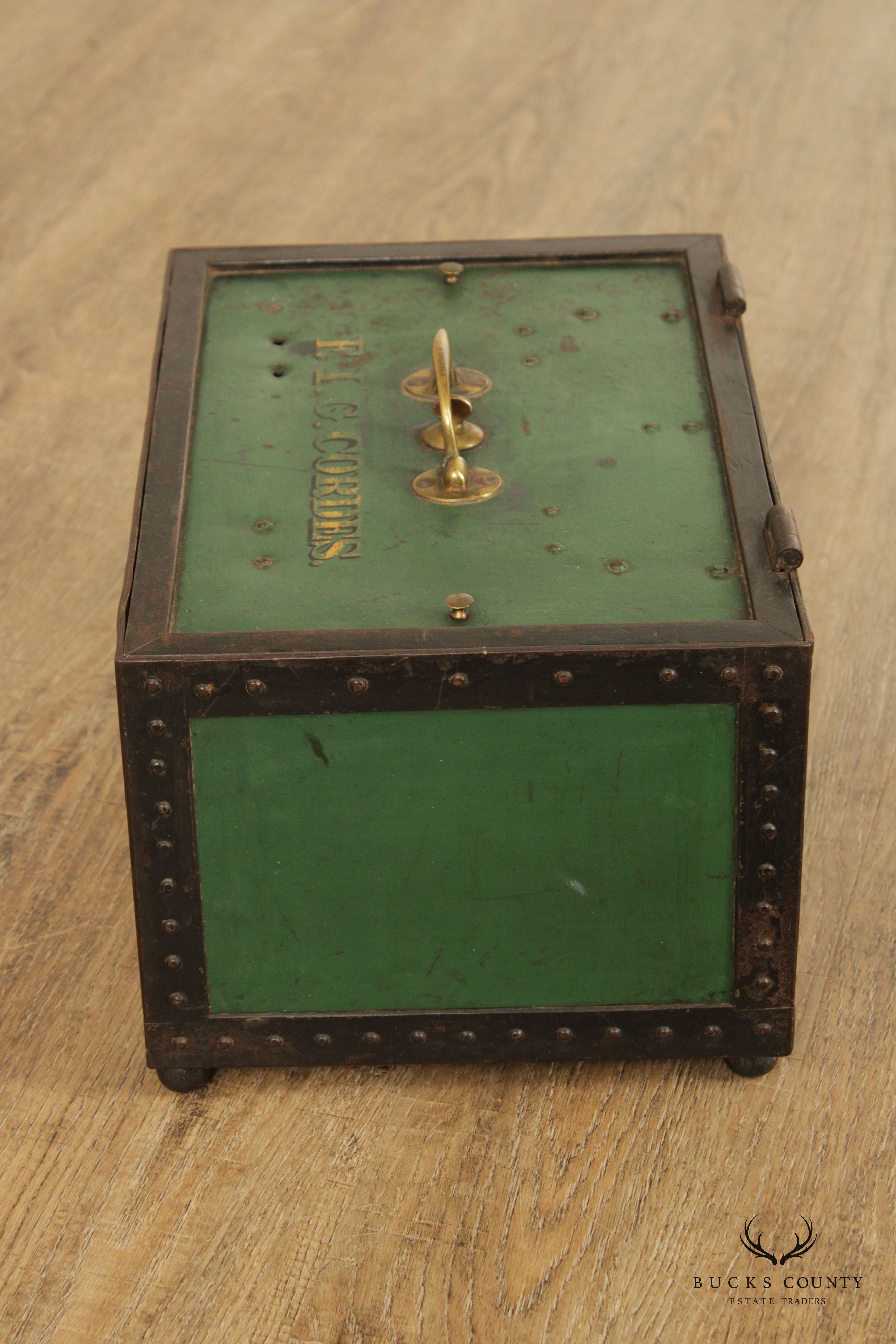 Antique F.I.G. Cordes Shopkeeper's Cast Iron Cash Chest or Strong Box
