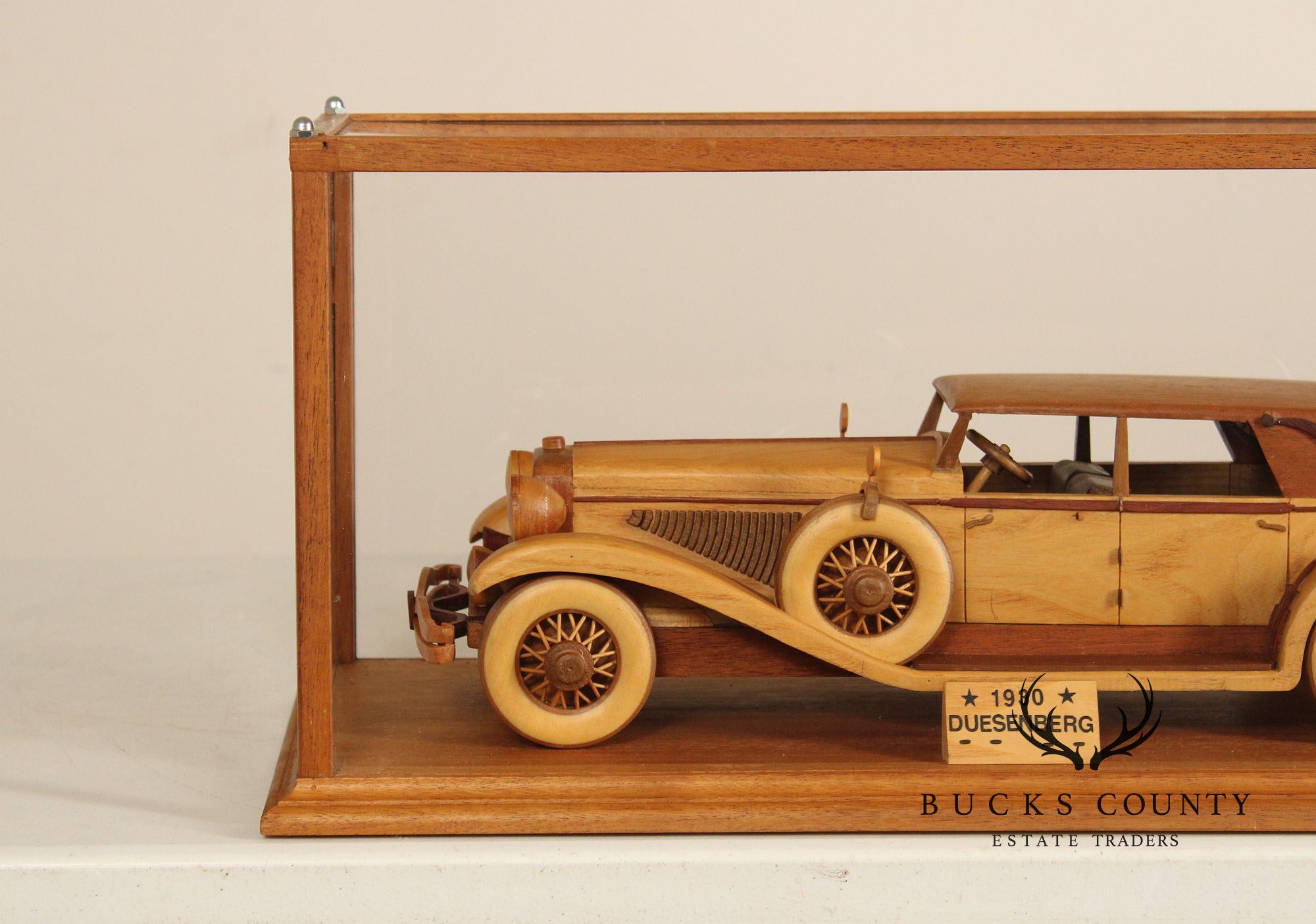 Carved Wood 1930 Duesenberg Model J in Display Case