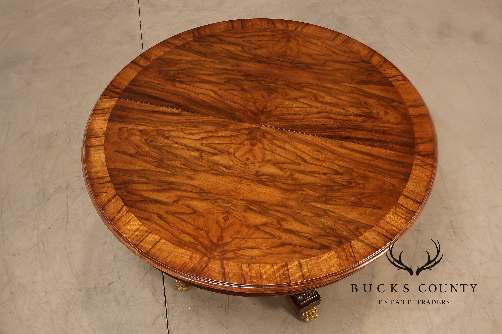 Karges Walnut Round Extendable Dining Table With Three Leaves
