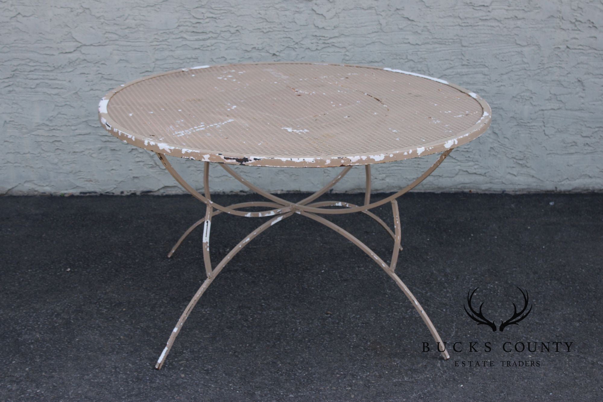 Mid Century Modern Round Wrought Iron Patio Dining Table