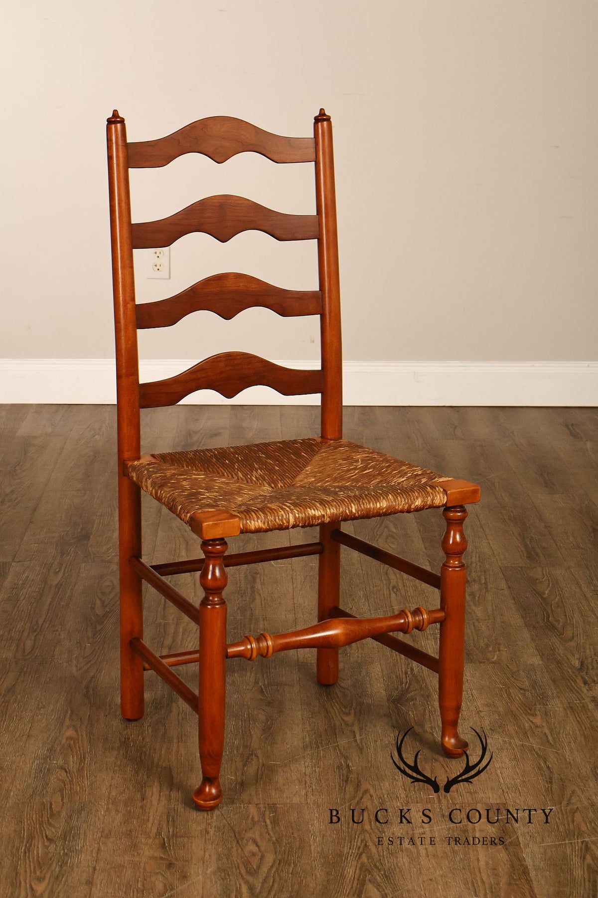 Stickley Set Of Four Cherry Ladder Back Dining Chairs With Rush Seats