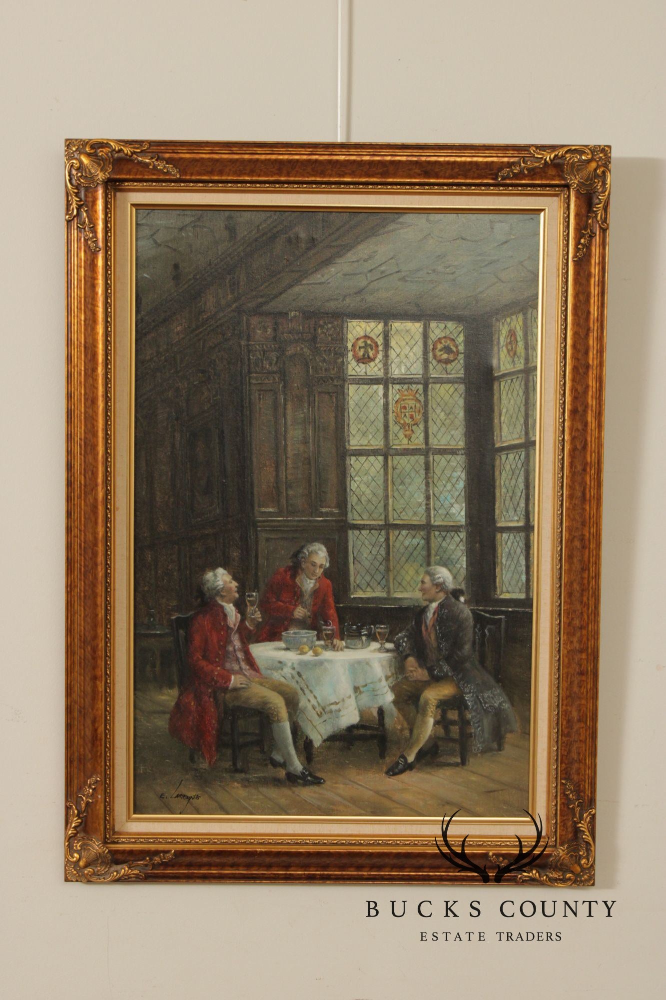 E. Larroque English Genre Painting, 'Hot Toddy'