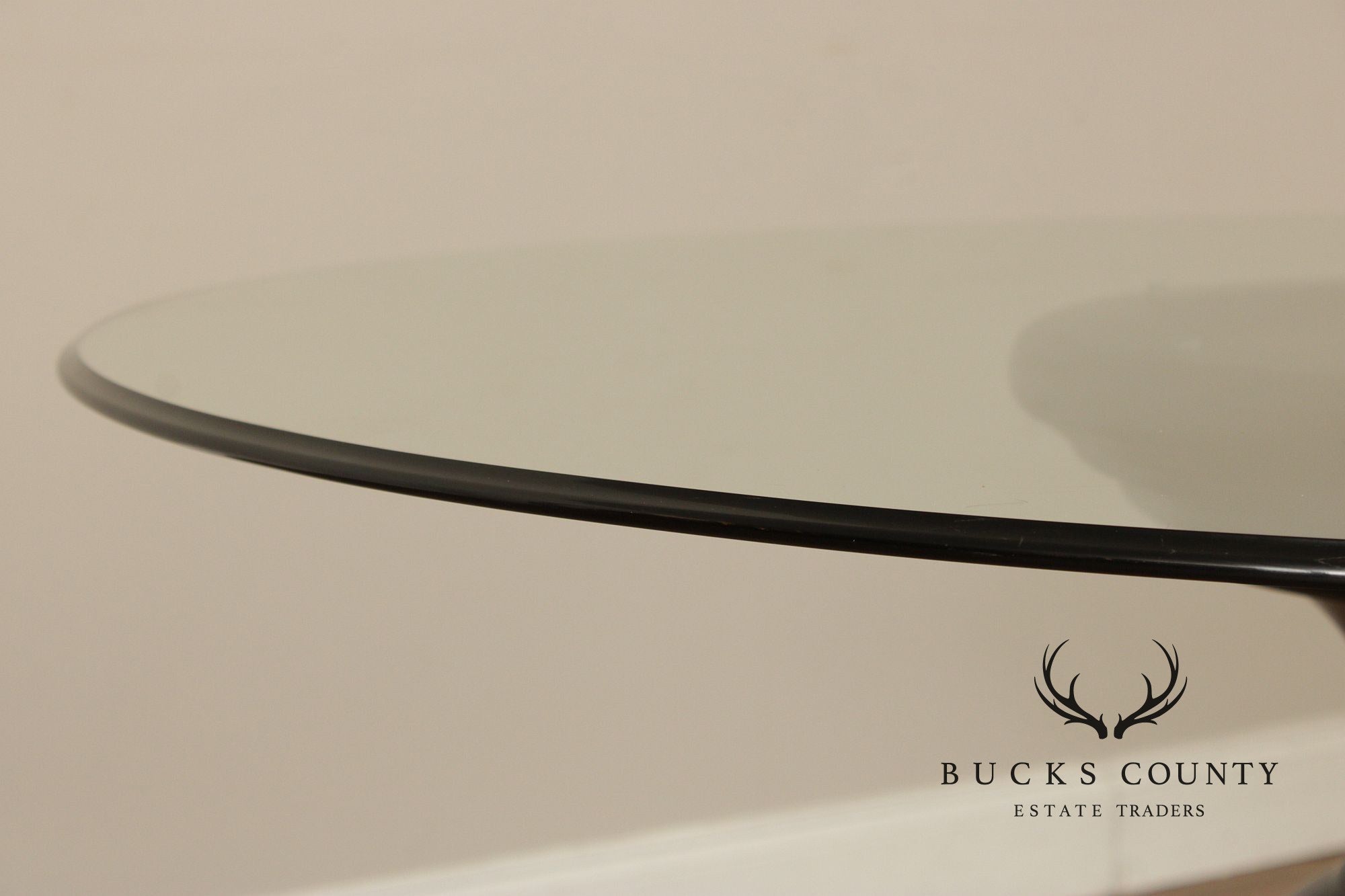 Contemporary Round Glass Top Ebonized Pedestal Dining Table