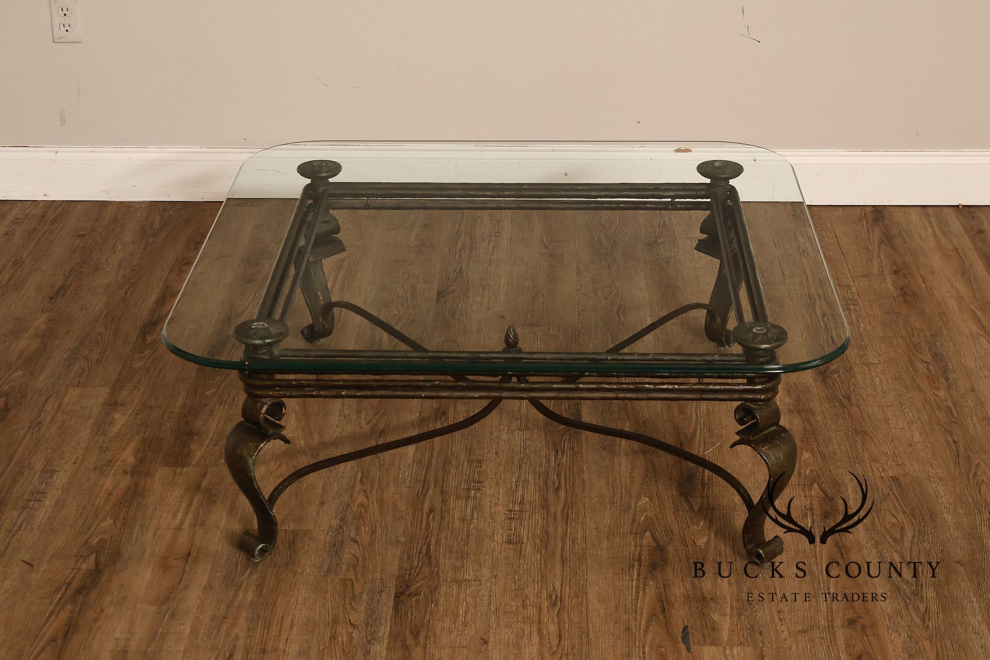 Neoclassical Style Iron And Glass Coffee Table