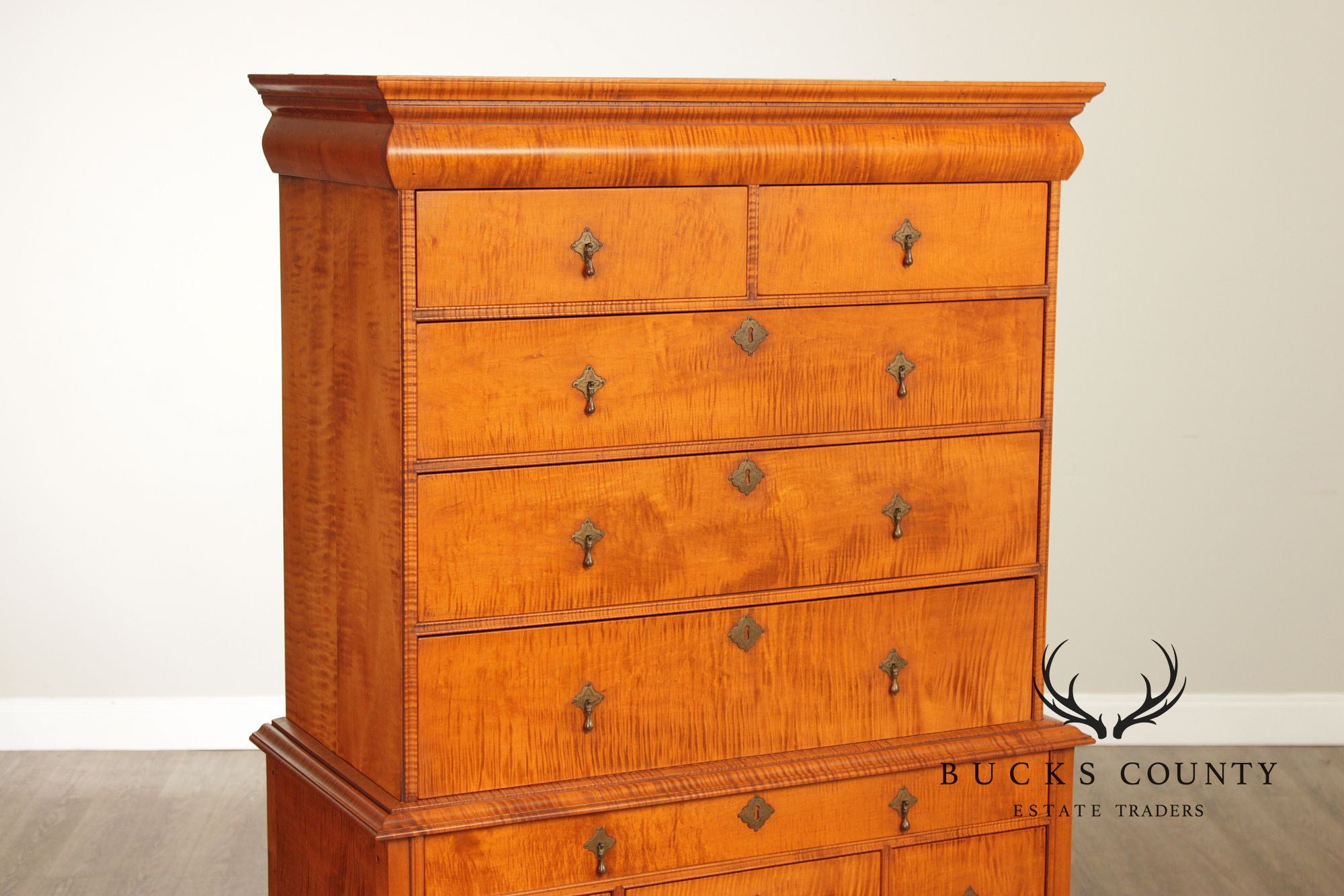 Simms & Thayer Queen Anne Style Tiger Maple Highboy